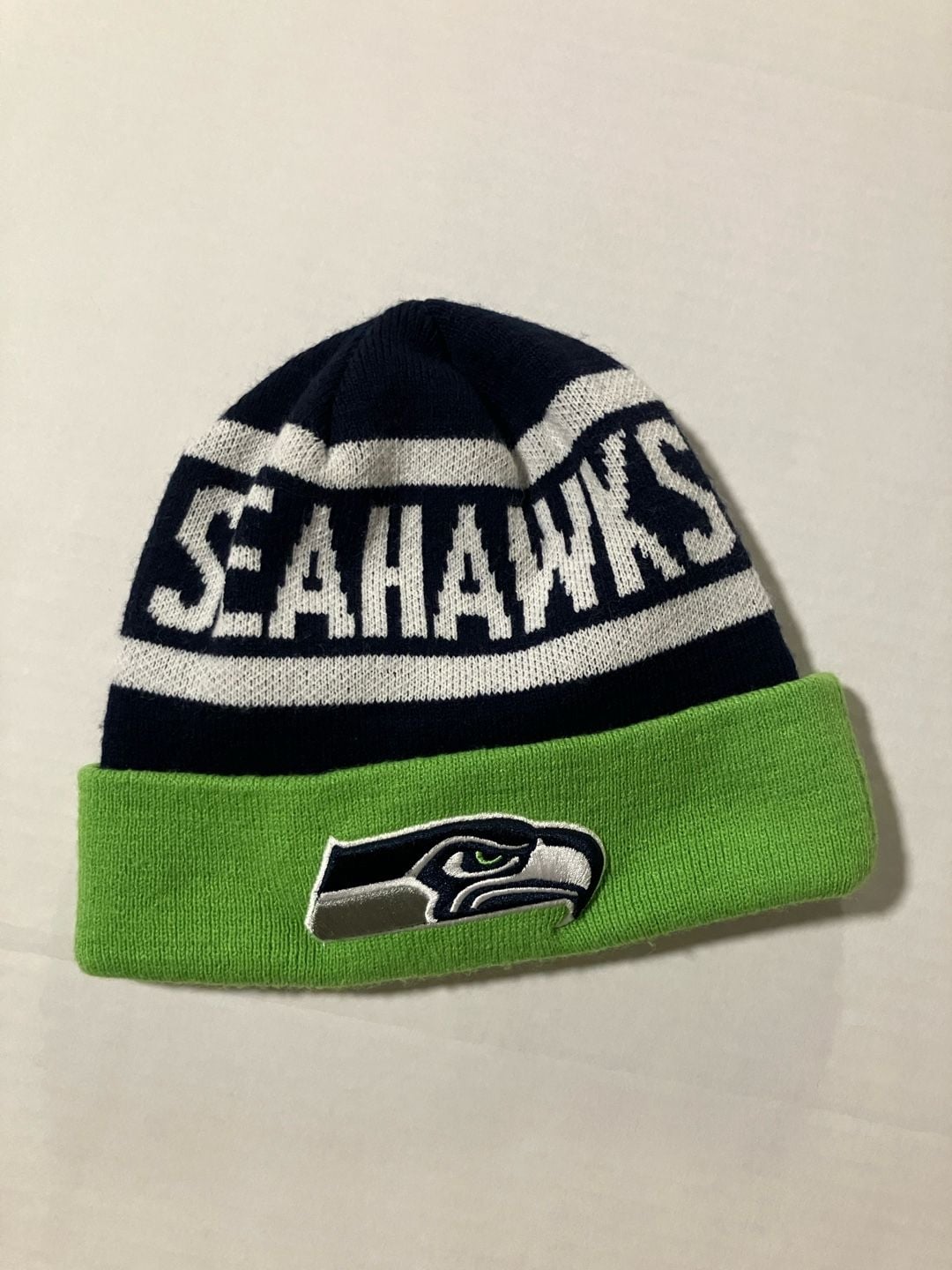Seattle Seahawks New Era NFL Cuffed Knit Hat - Navy/Neon Green 2