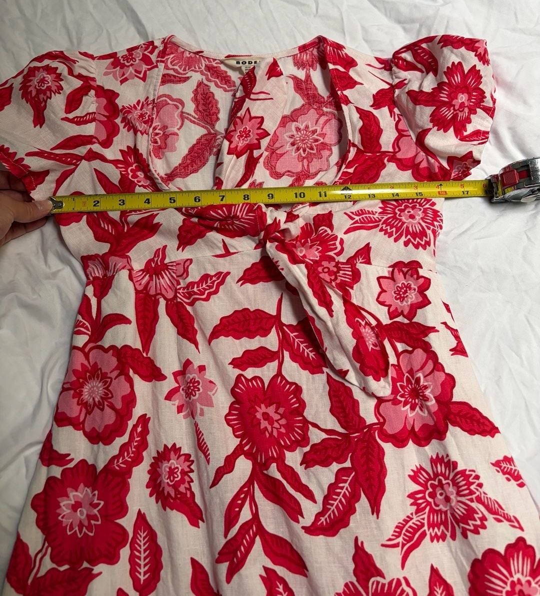 Boden Tie Front Linen Midi Dress Pop Peony Pansy Bloom Women's Size 2P Red White 5