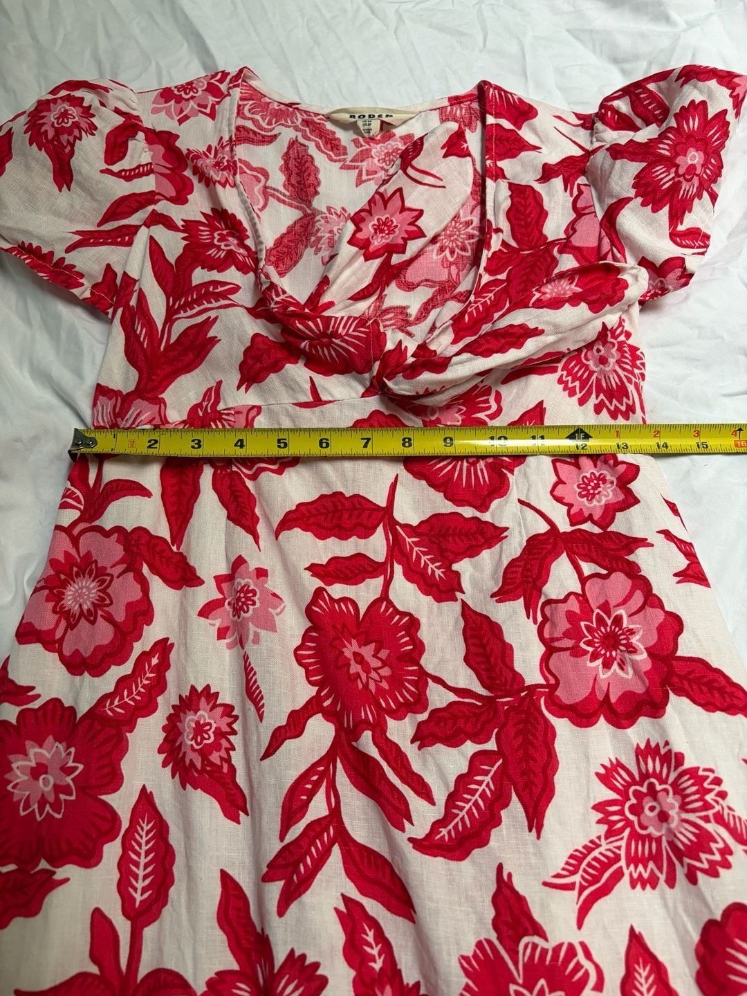 Boden Tie Front Linen Midi Dress Pop Peony Pansy Bloom Women's Size 2P Red White 4