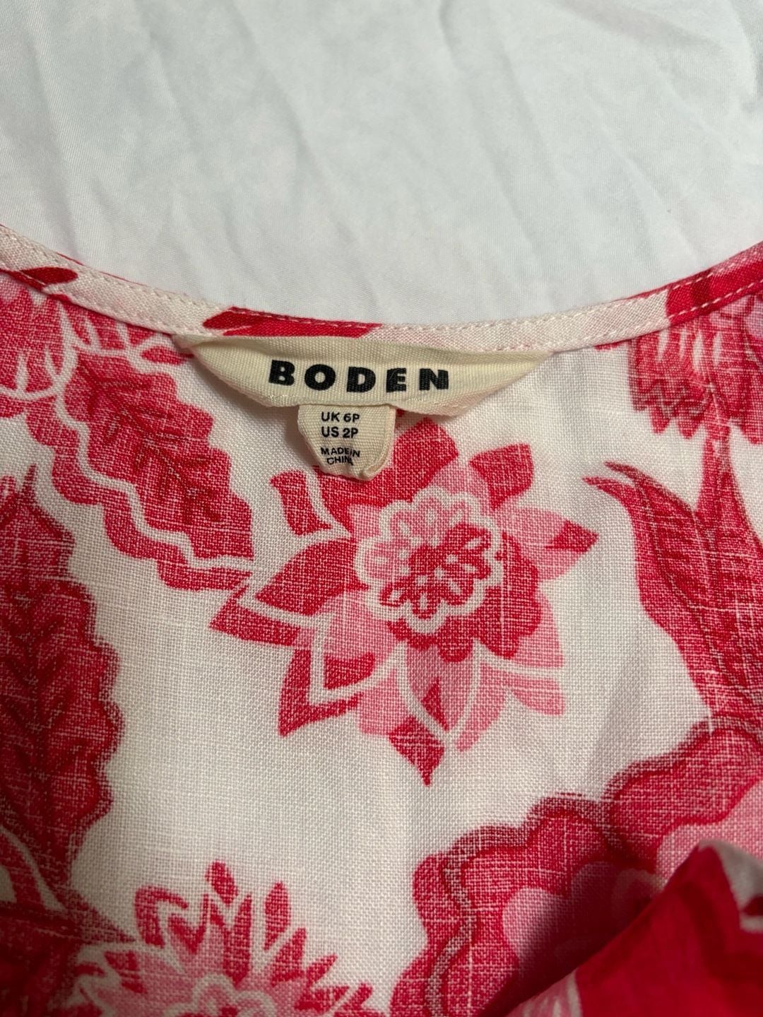 Boden Tie Front Linen Midi Dress Pop Peony Pansy Bloom Women's Size 2P Red White 6