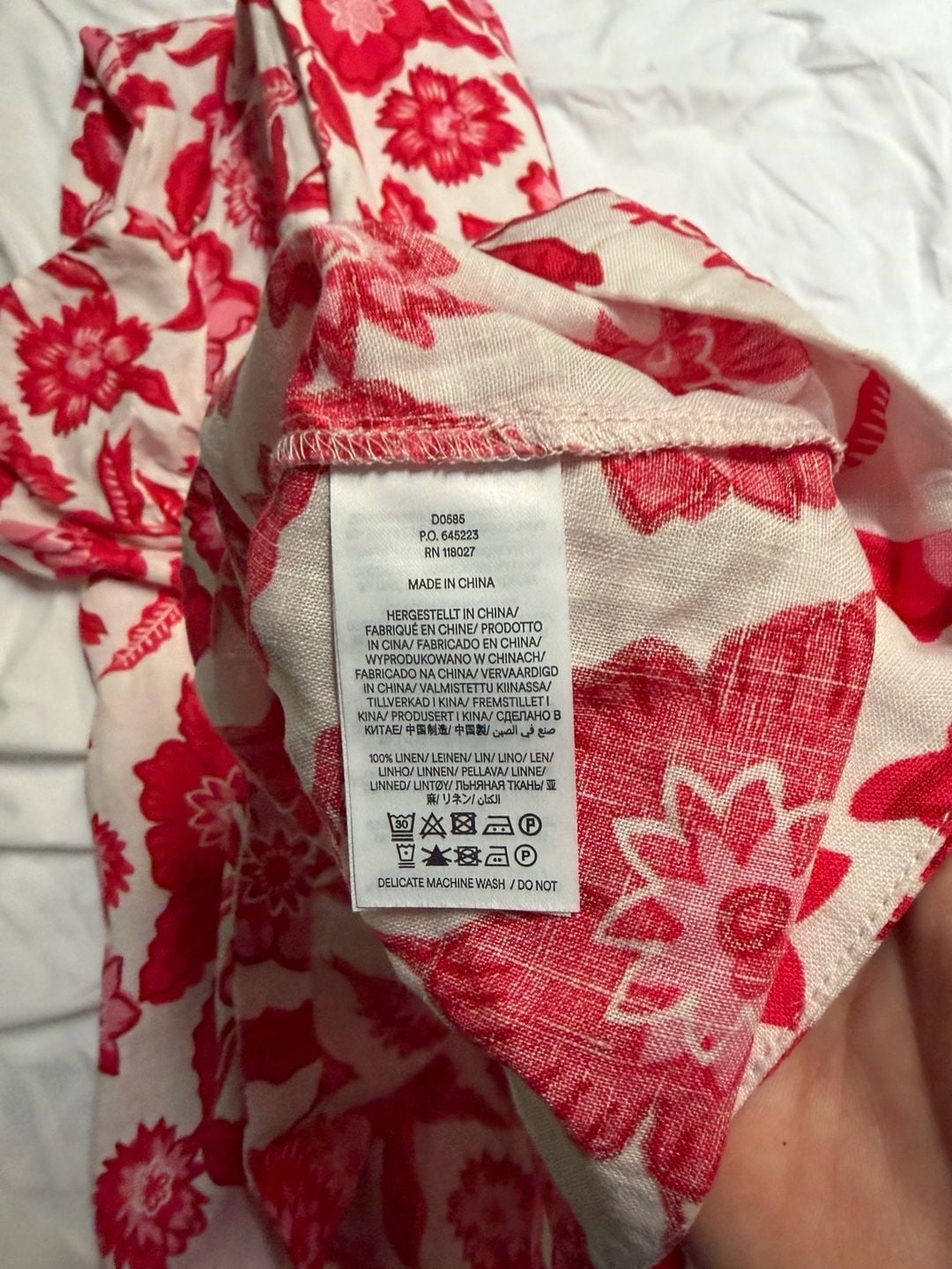 Boden Tie Front Linen Midi Dress Pop Peony Pansy Bloom Women's Size 2P Red White 8