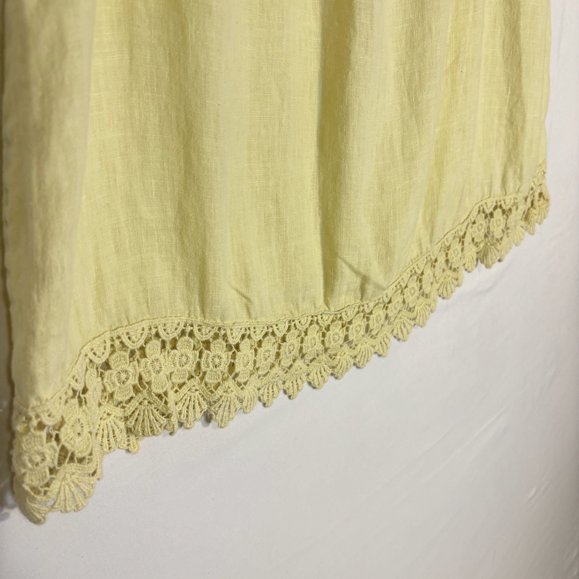 Piazza Roma Made in Italy Yellow Linen Crochet Lace Trim Peasant Top Blouse XS 3