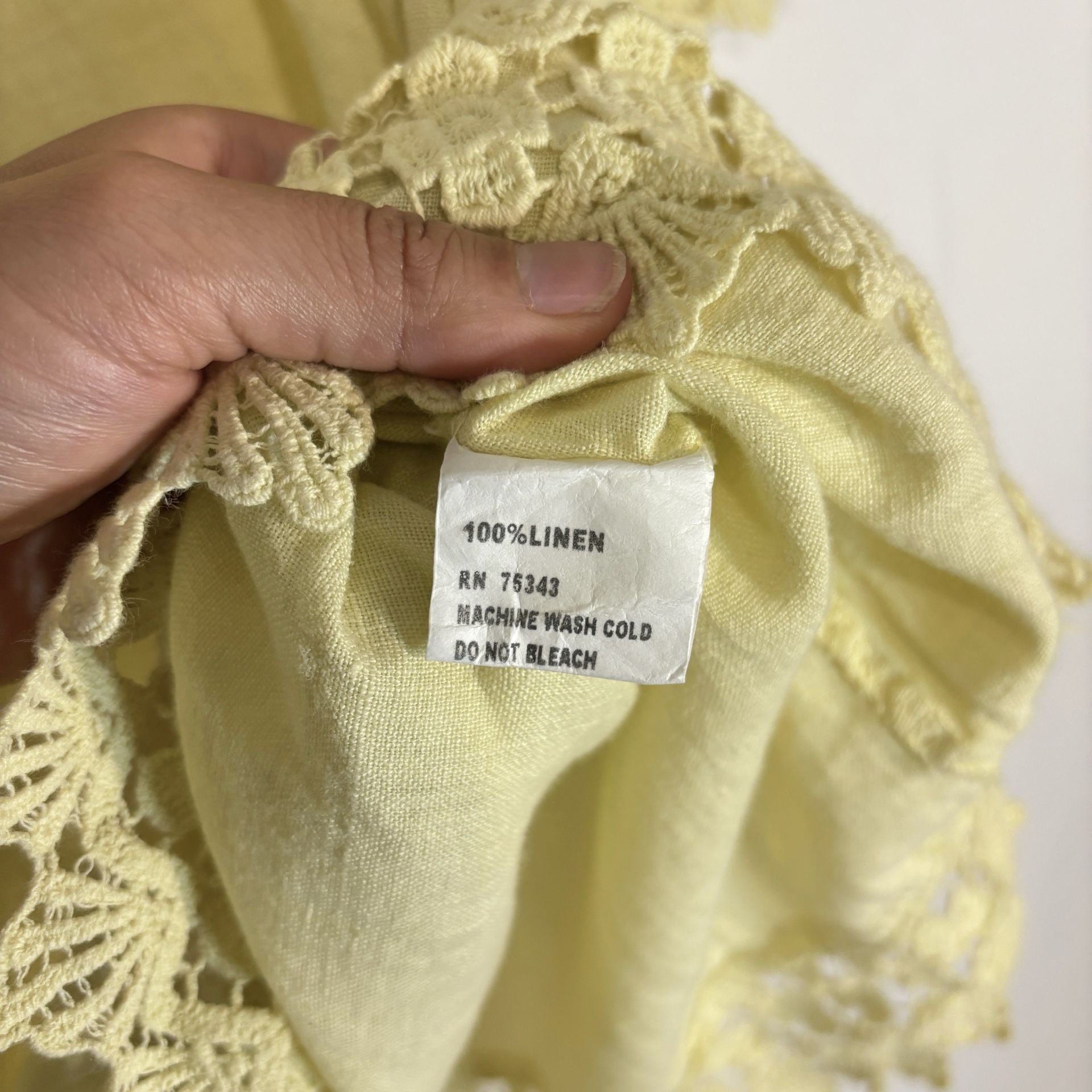 Piazza Roma Made in Italy Yellow Linen Crochet Lace Trim Peasant Top Blouse XS 8