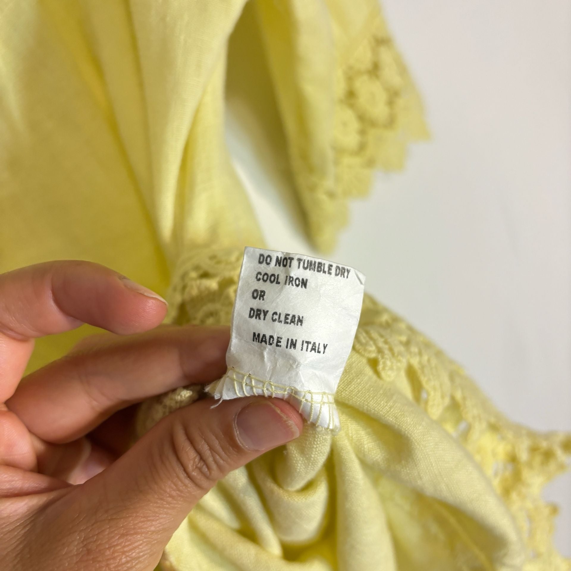 Piazza Roma Made in Italy Yellow Linen Crochet Lace Trim Peasant Top Blouse XS 9
