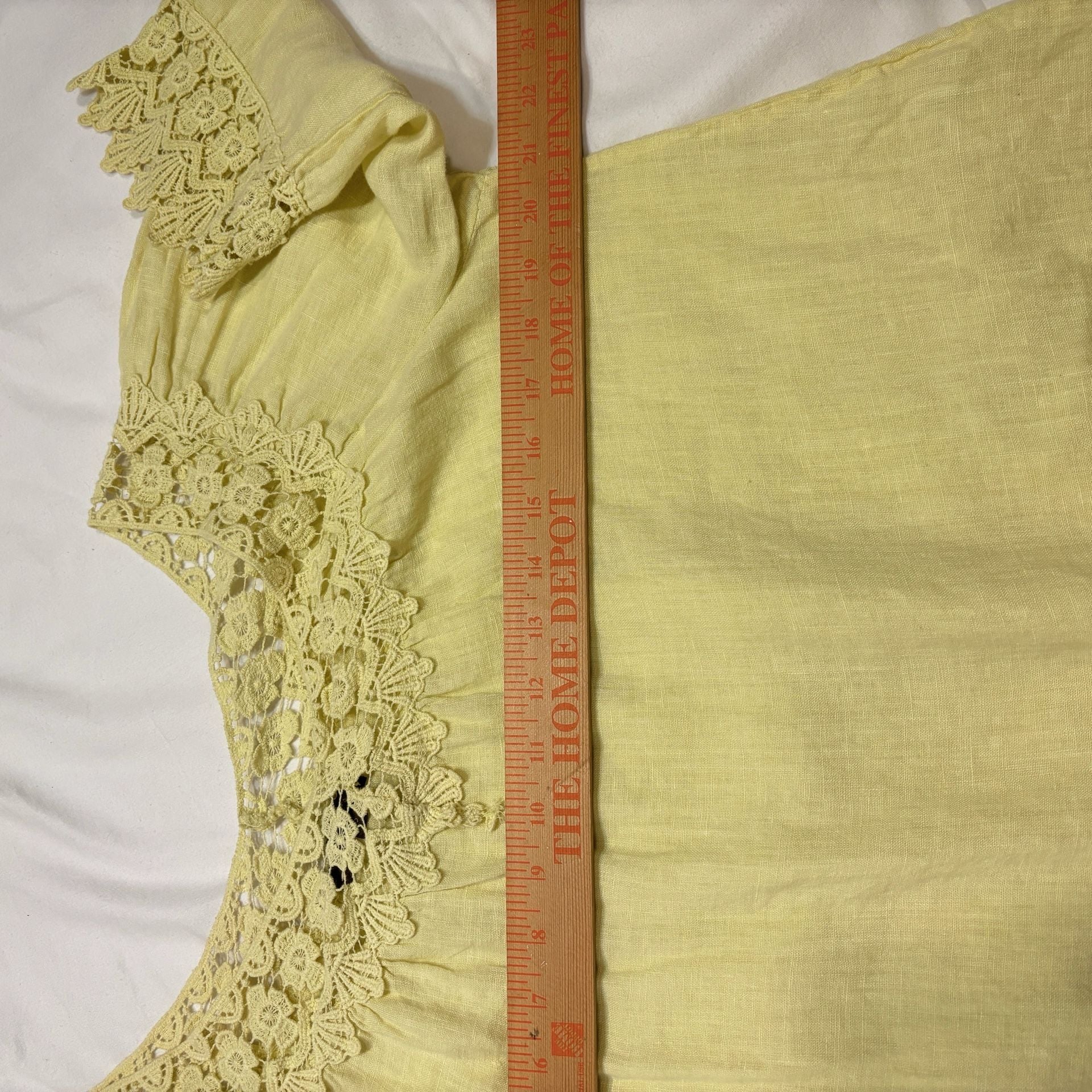 Piazza Roma Made in Italy Yellow Linen Crochet Lace Trim Peasant Top Blouse XS 10