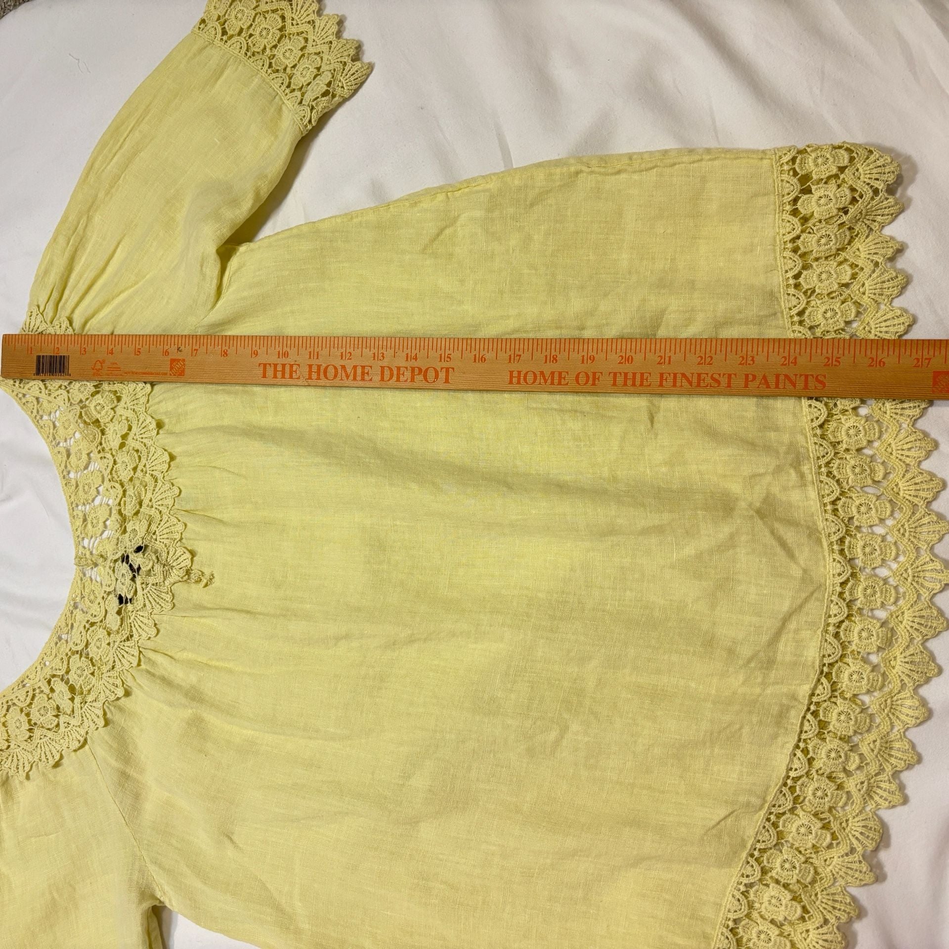 Piazza Roma Made in Italy Yellow Linen Crochet Lace Trim Peasant Top Blouse XS 11