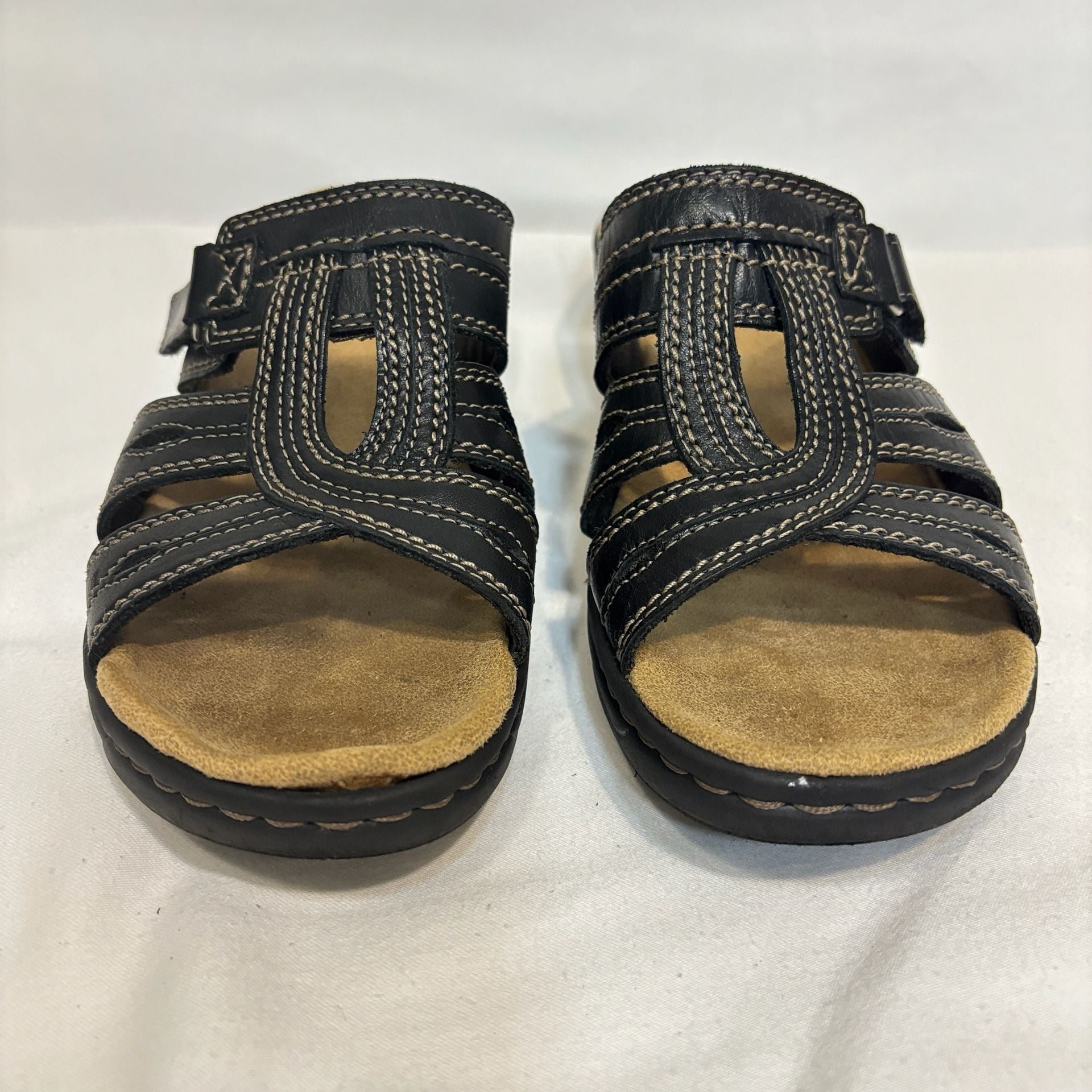 Clarks Bendables Black Leather Wedge Comfort Sandals Size 9 4