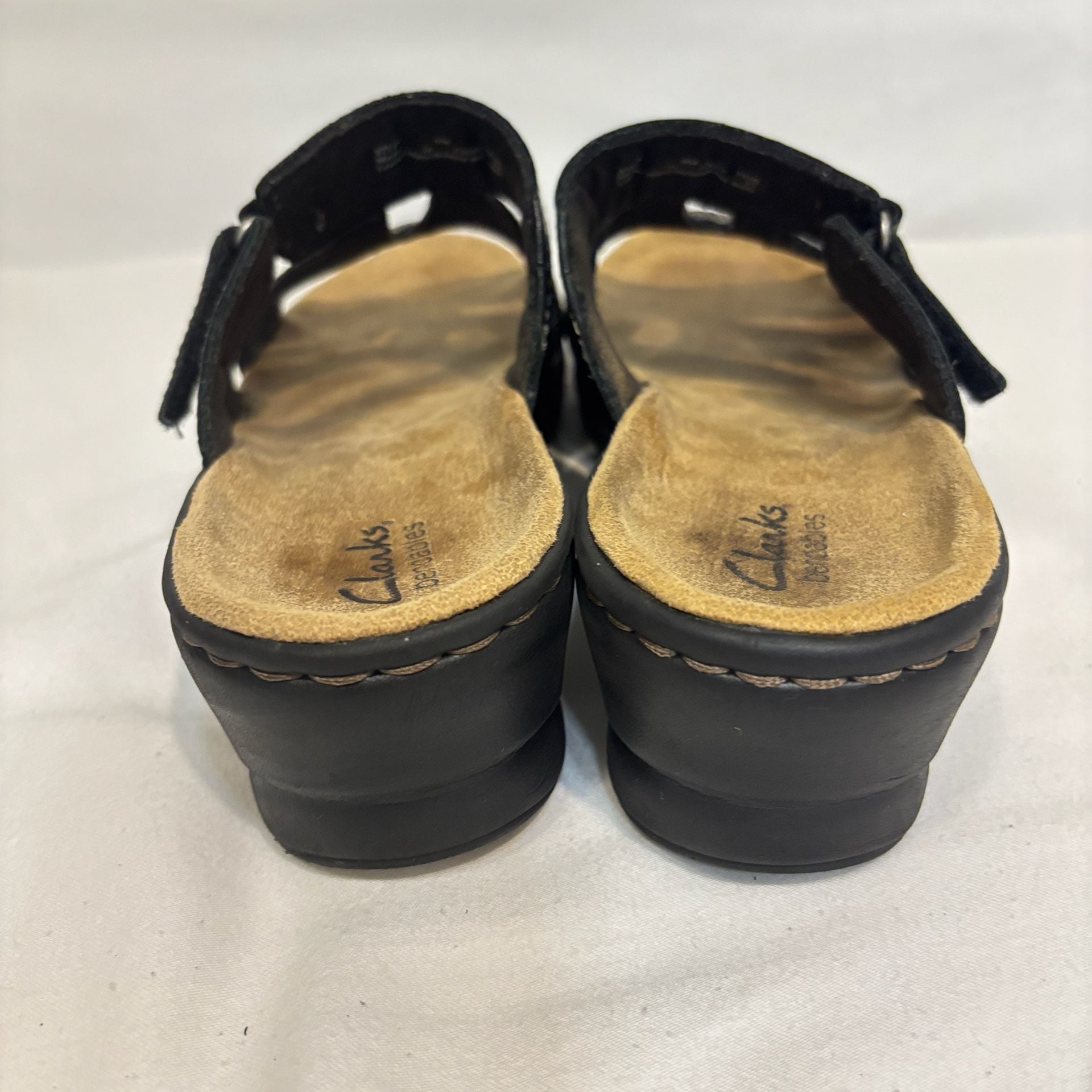 Clarks Bendables Black Leather Wedge Comfort Sandals Size 9 5