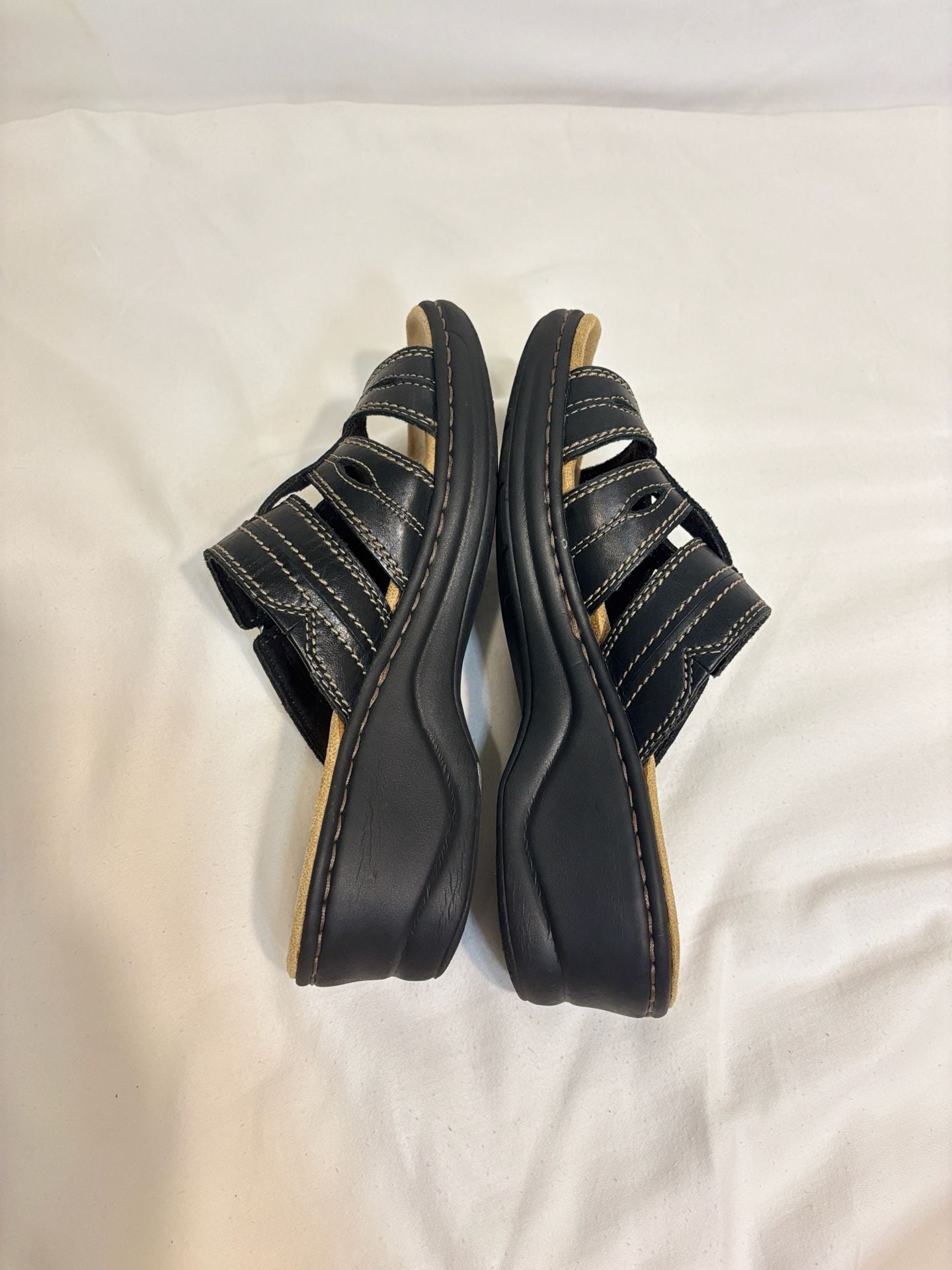 Clarks Bendables Black Leather Wedge Comfort Sandals Size 9 7