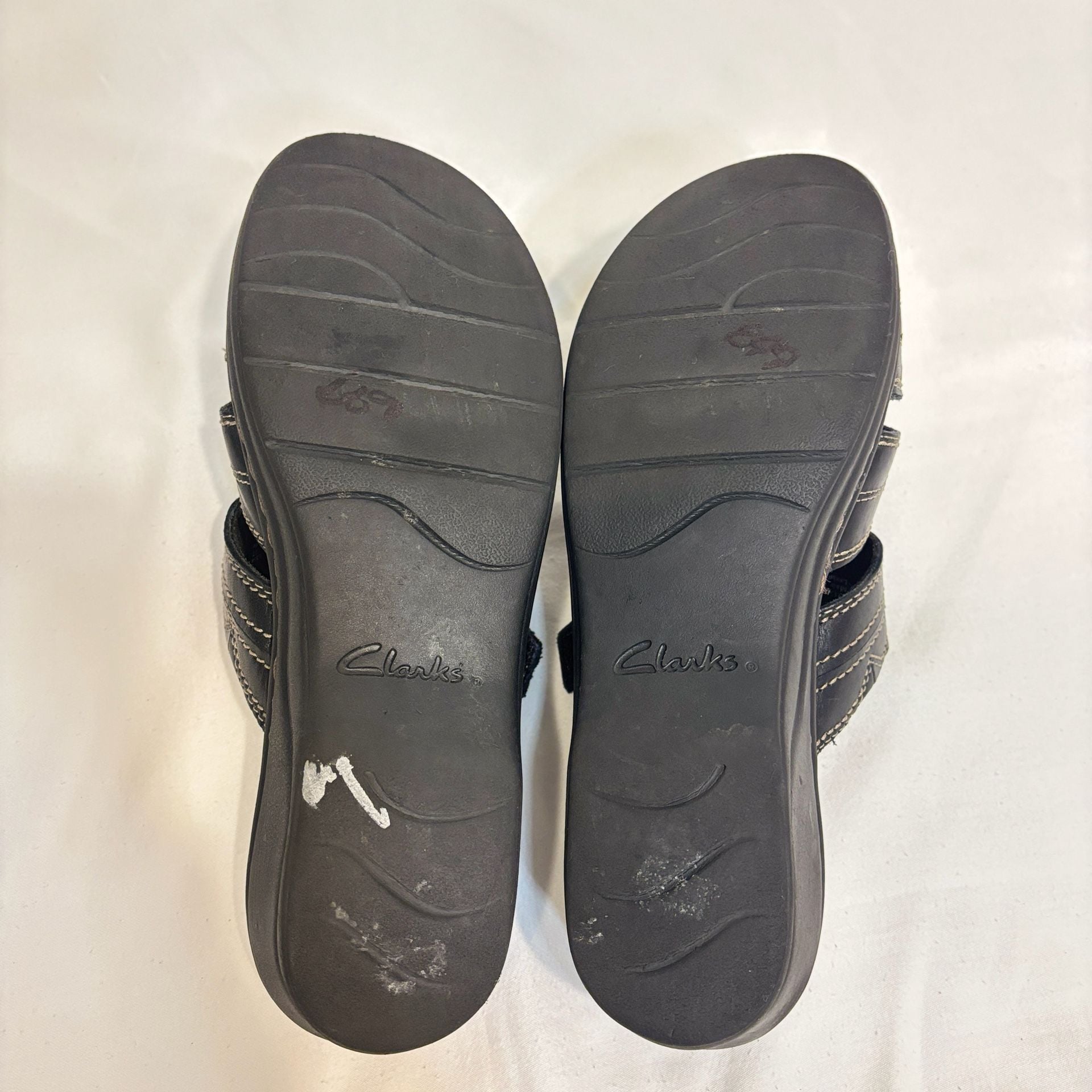 Clarks Bendables Black Leather Wedge Comfort Sandals Size 9 9
