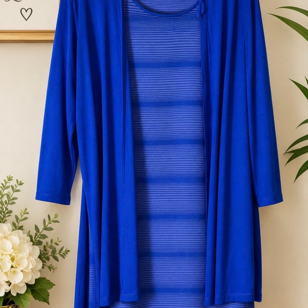 JULIA by love T Blue Stripe 2-Piece Dress and Cardigan Set Size 3X
