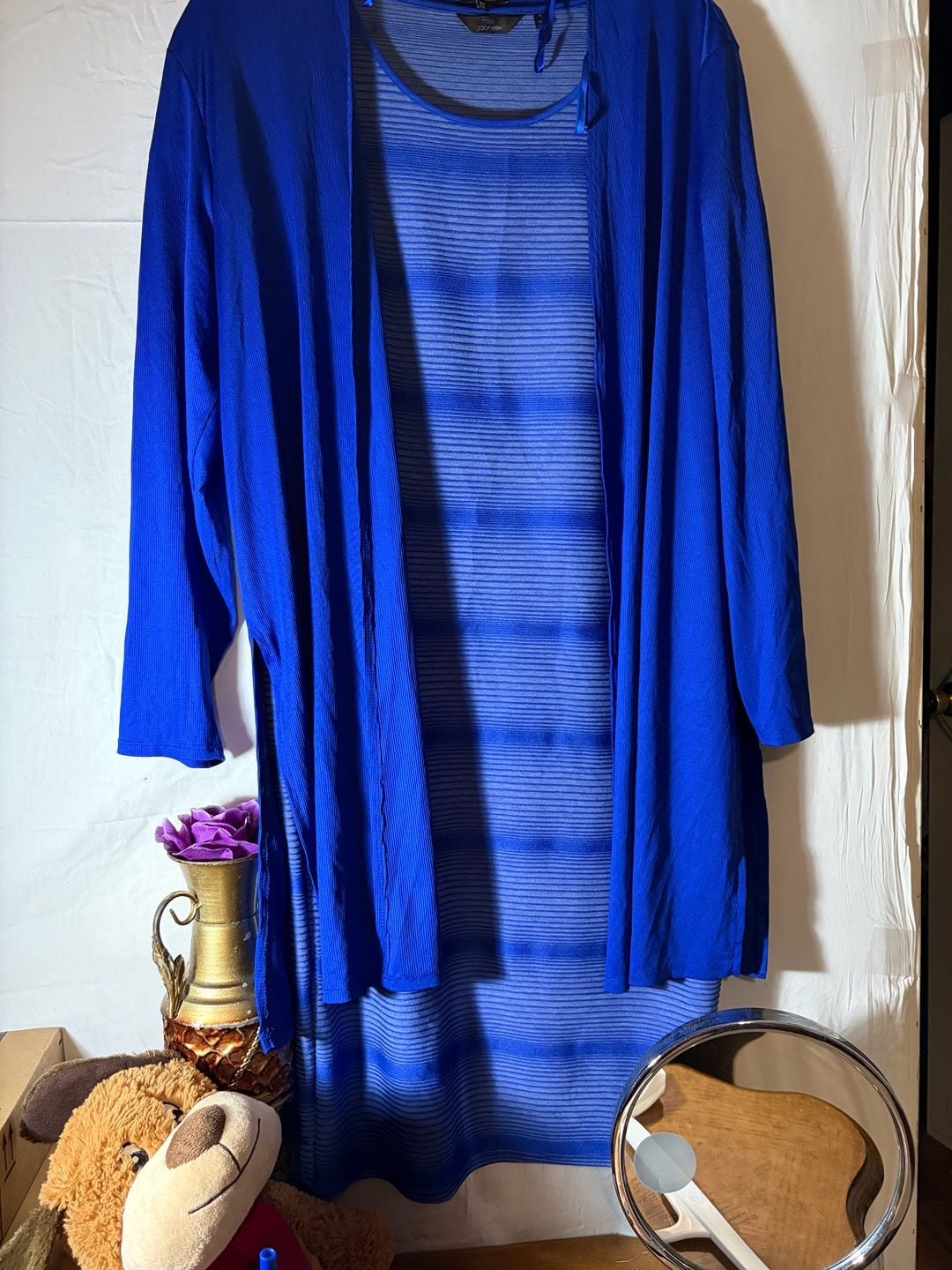 JULIA by love T Blue Stripe 2-Piece Dress and Cardigan Set Size 3X 2