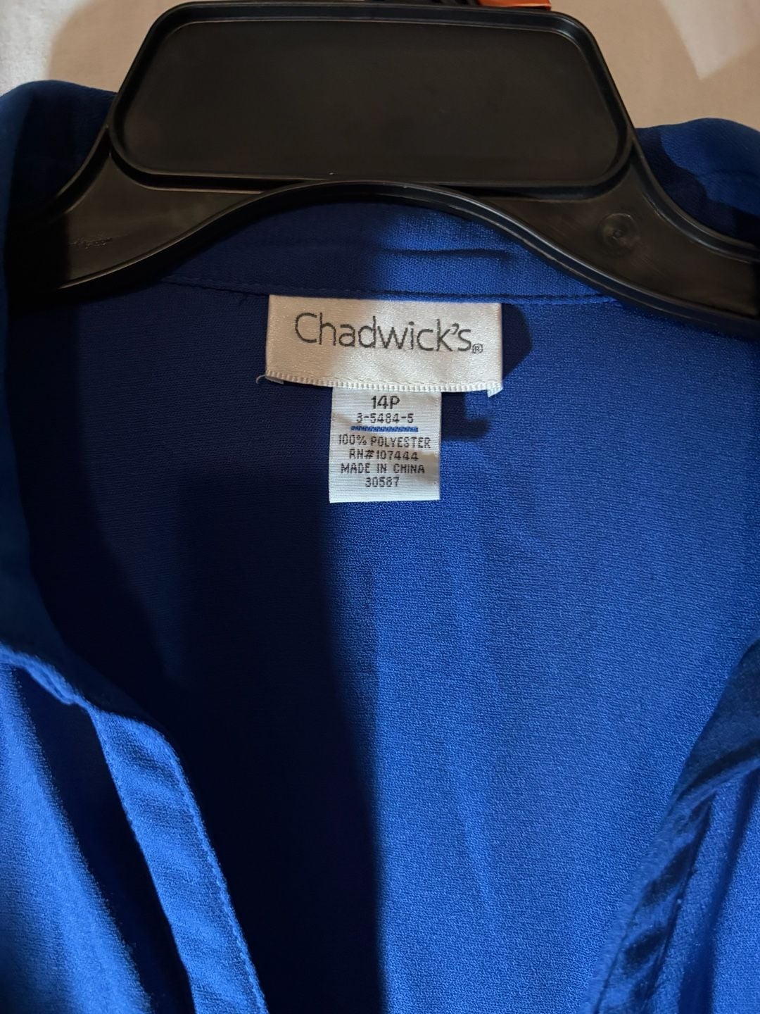 Chadwick's Royal Blue V-Neck Collared Tie-Sleeve Midi Shirt Dress Size 14P 4