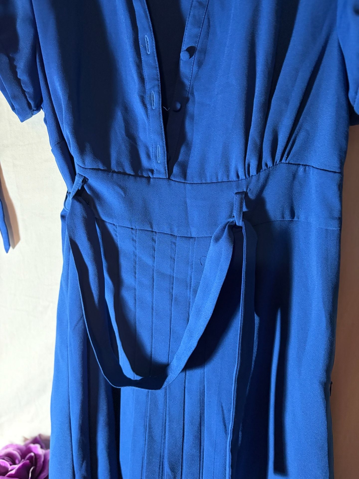 Chadwick's Royal Blue V-Neck Collared Tie-Sleeve Midi Shirt Dress Size 14P 6