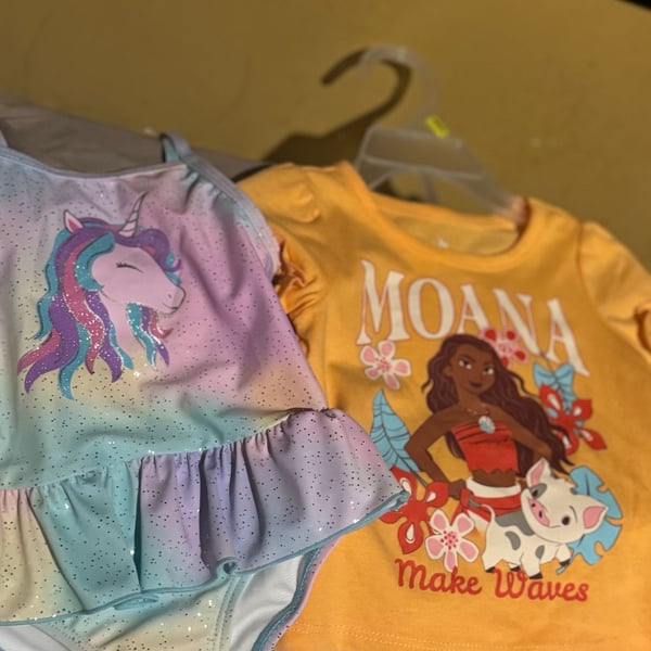 Disney Moana T-Shirt and Shorts Set & Unicorn One-Piece Swimsuit Lot