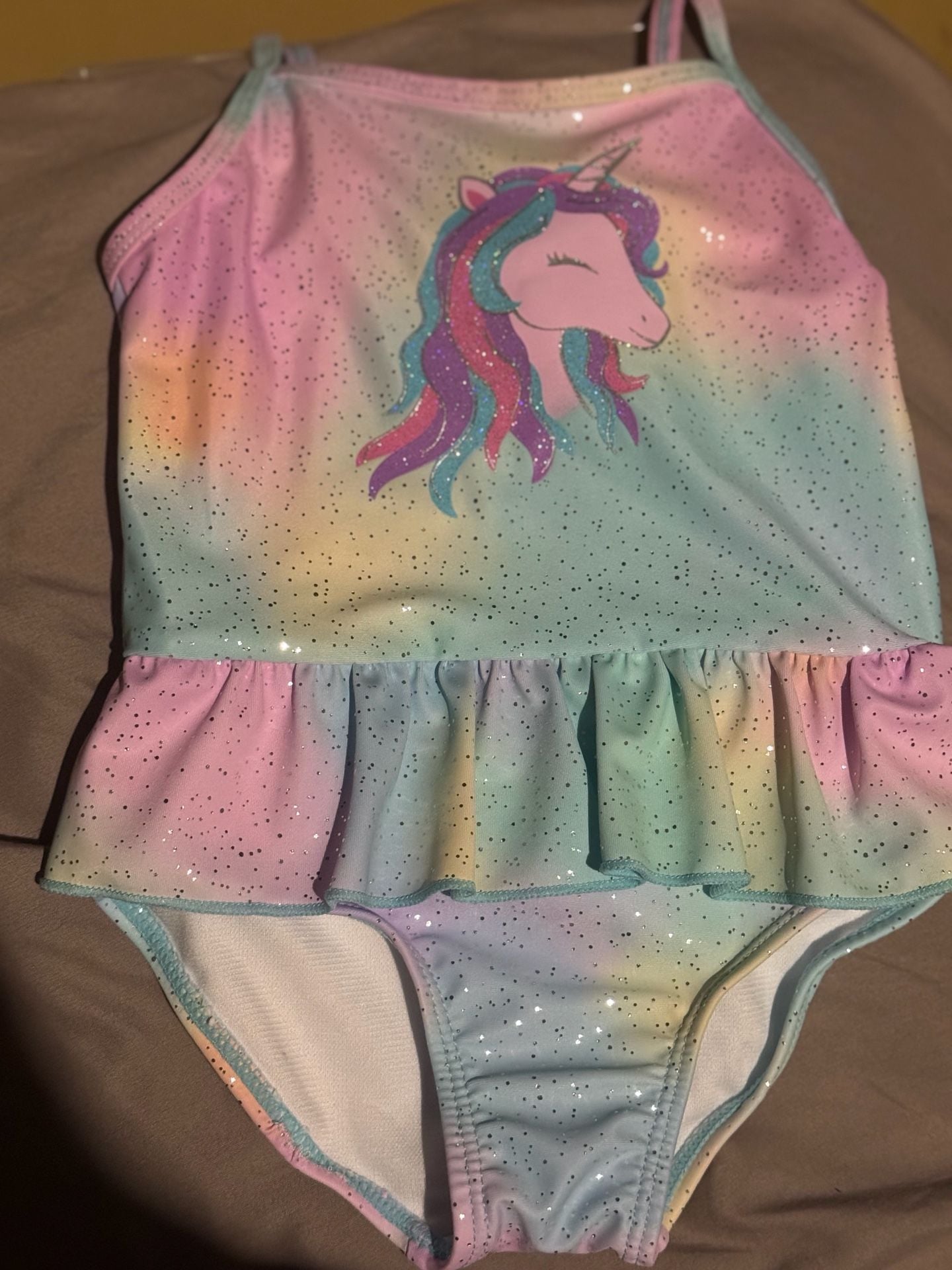 Unicorn Glitter Pastel Rainbow Peplum One-Piece Swimsuit for Girls 2