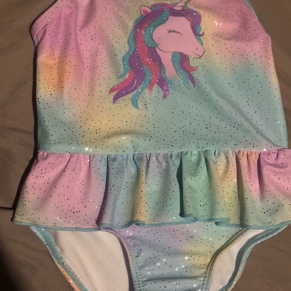 Unicorn Glitter Pastel Rainbow Peplum One-Piece Swimsuit for Girls