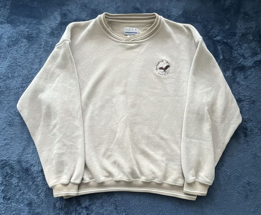 Vintage 90’s Retro Gear For Sports Sedgwick Eagle Embroidered Tan Sweater XL 2
