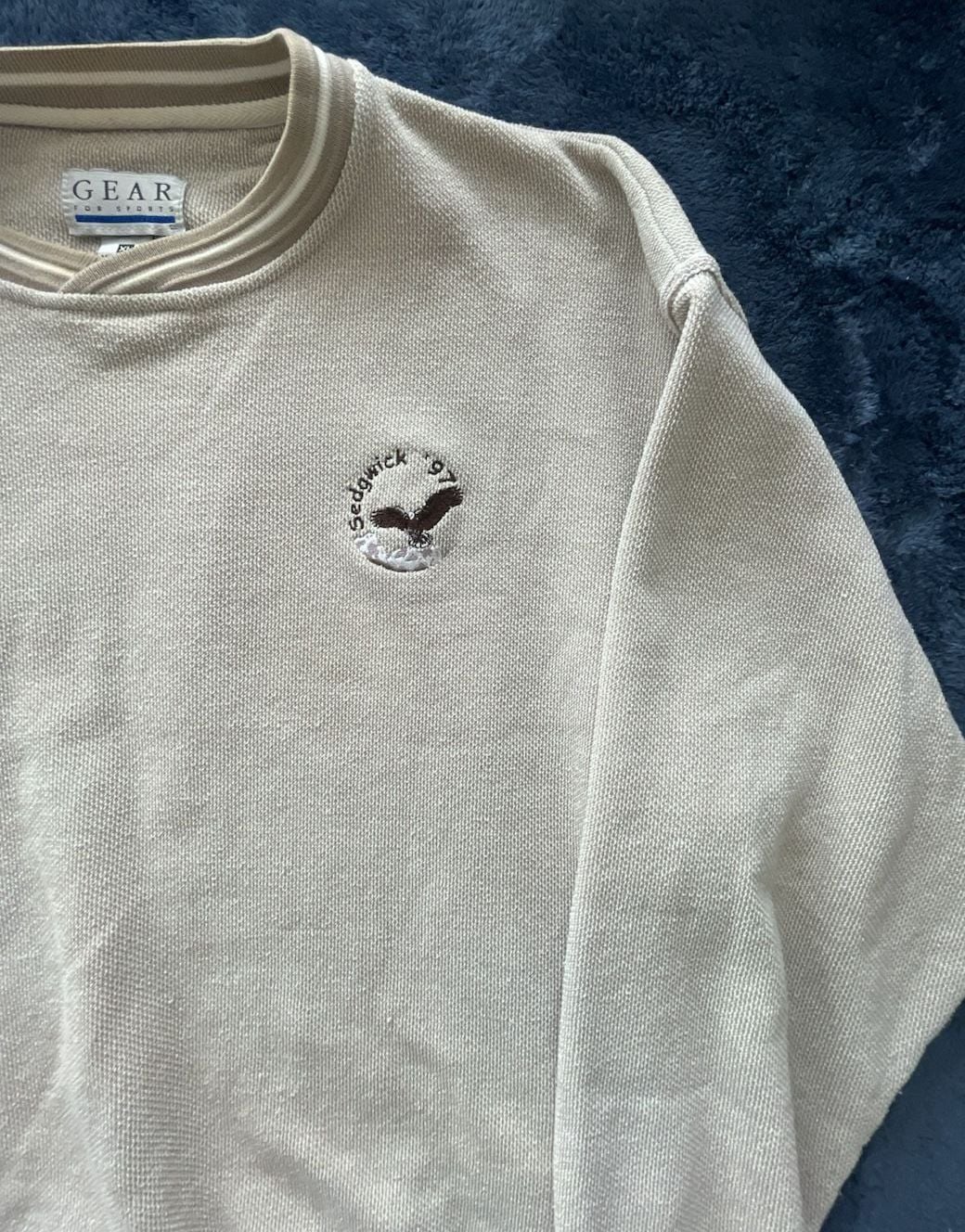 Vintage 90’s Retro Gear For Sports Sedgwick Eagle Embroidered Tan Sweater XL 3