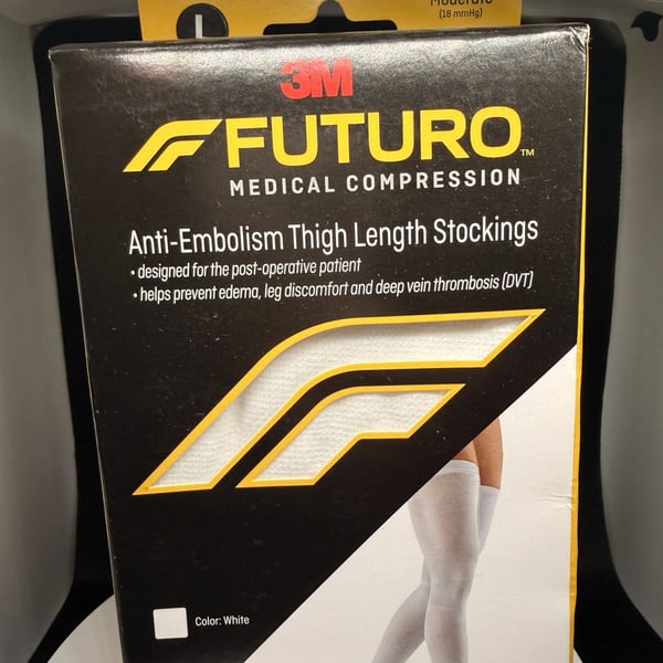 3M Futuro Anti-Embolism Thigh Length Stockings Unisex Large White Moderate Compression