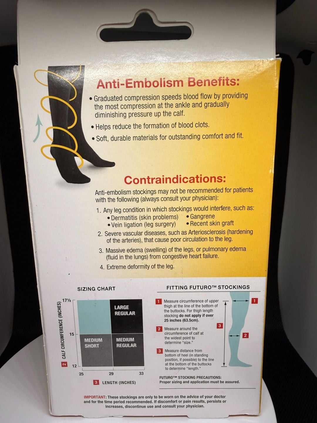 3M Futuro Anti-Embolism Thigh Length Stockings Unisex Large White Moderate Compression 3