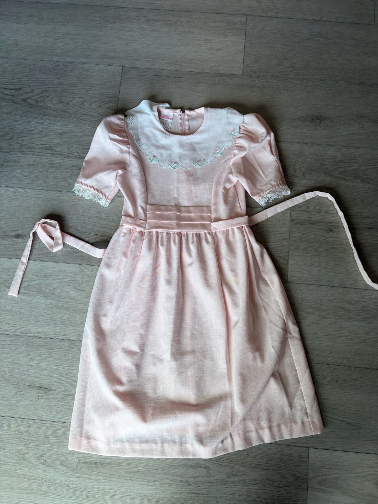 Vintage Polly Flinders Pink Dress With Embroidered Collar Size 10 2