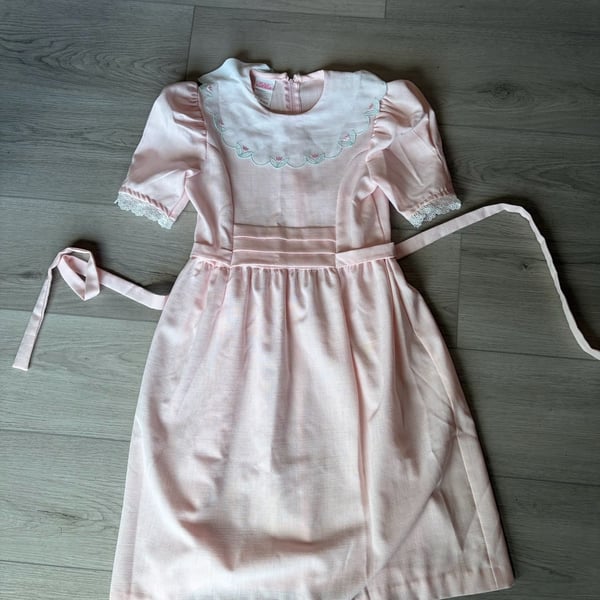 Vintage Polly Flinders Pink Dress With Embroidered Collar Size 10
