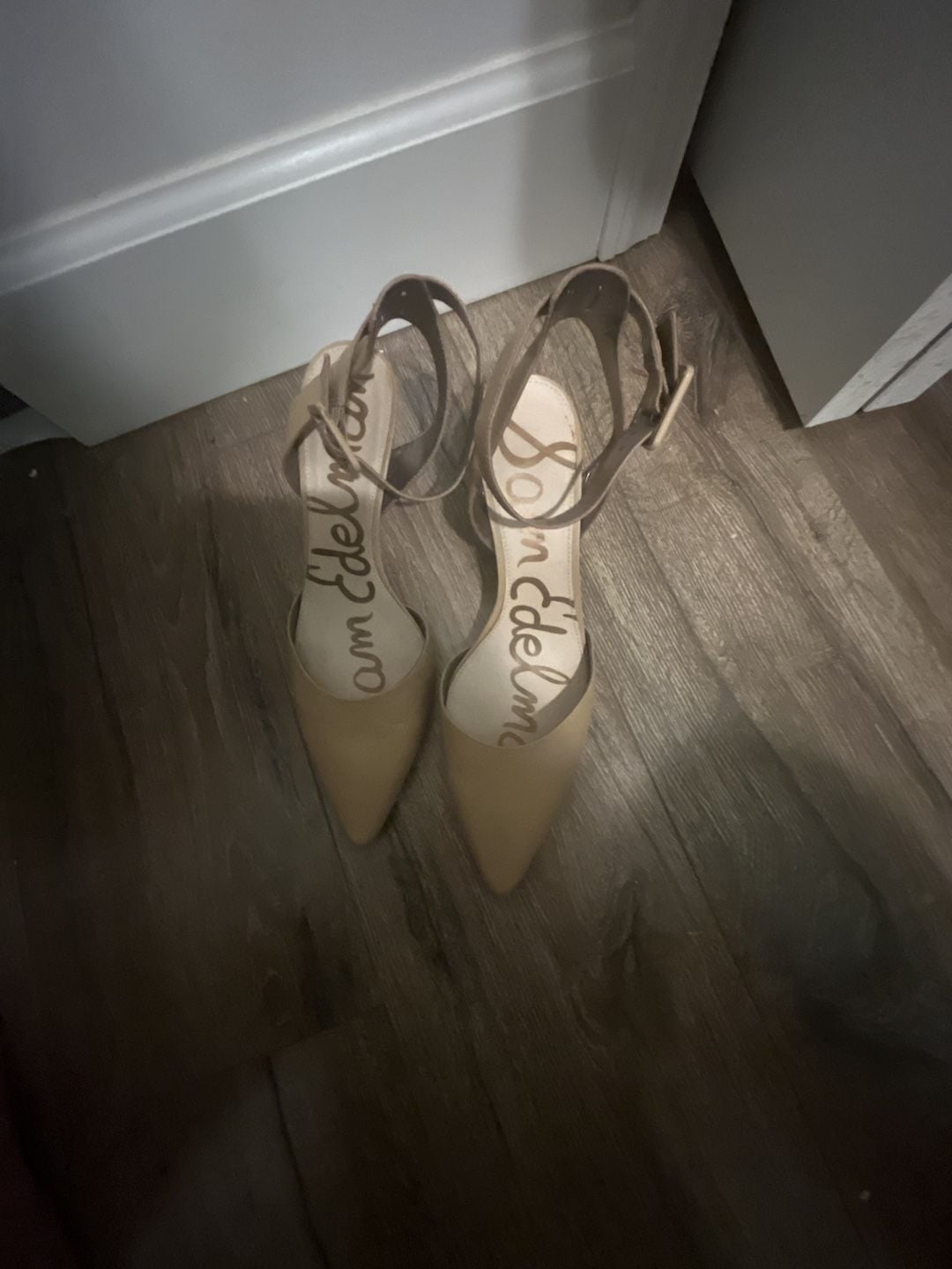 Sam Edelman Beige Leather Pointed Toe Ankle Strap Heels 2