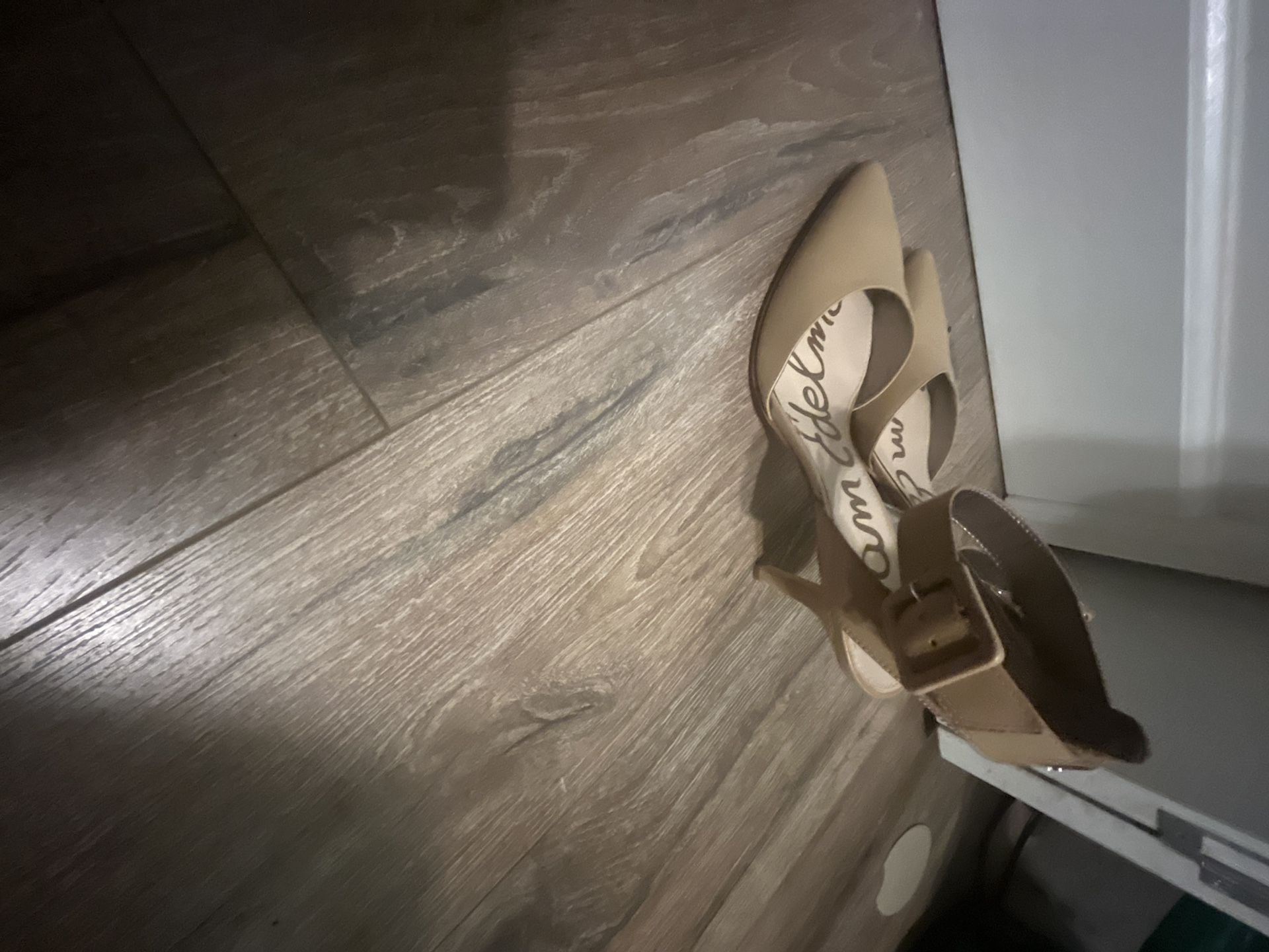 Sam Edelman Beige Leather Pointed Toe Ankle Strap Heels 3