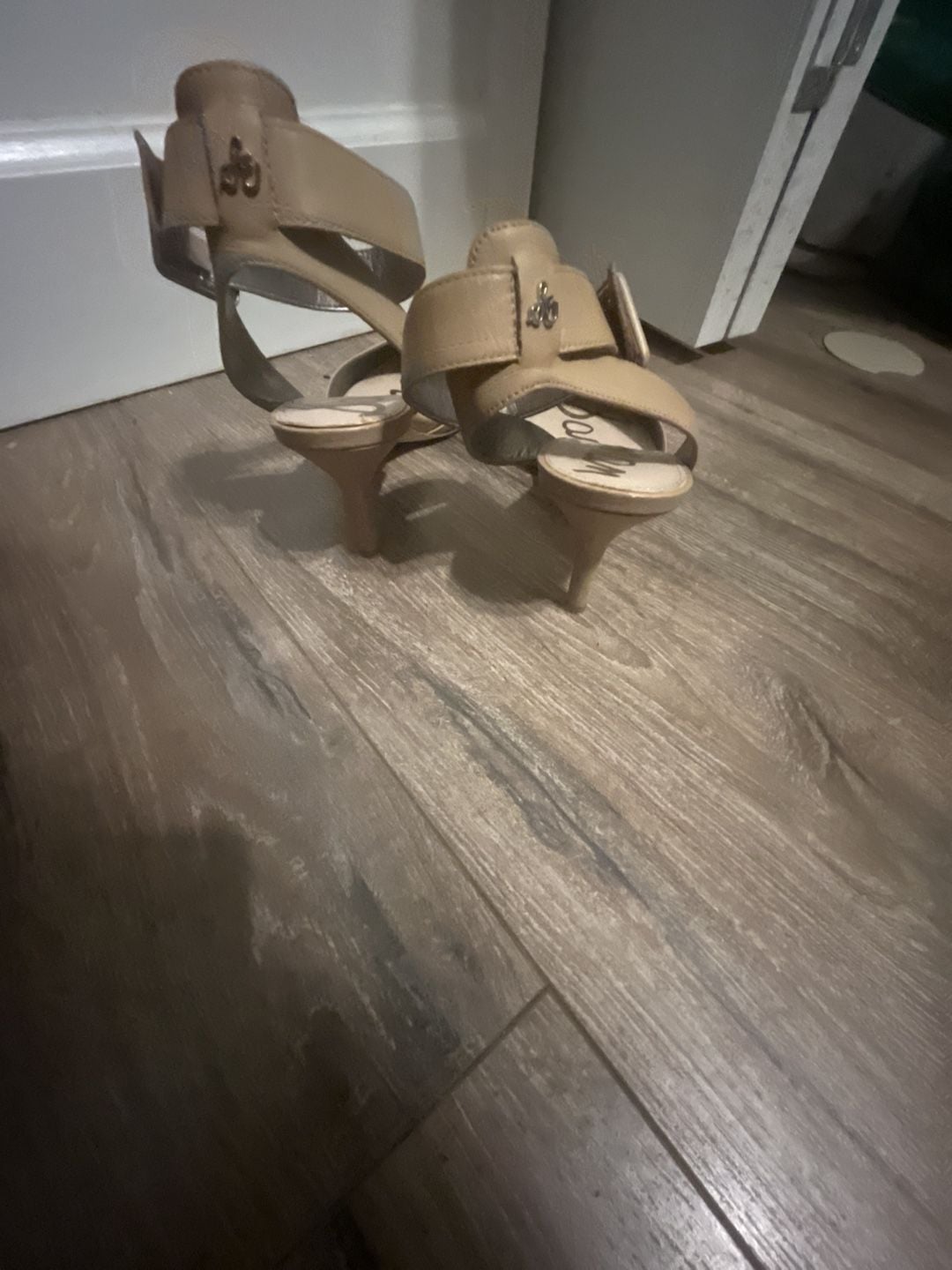 Sam Edelman Beige Leather Pointed Toe Ankle Strap Heels 4