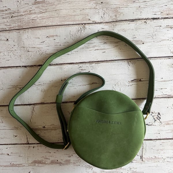 Portland Leather Goods Small Round Circle Crossbody Bag Succulent HTF