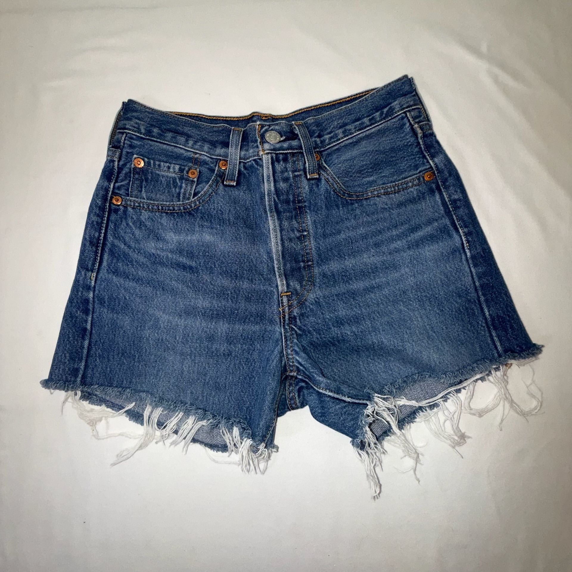 Levi's Premium 501 Skinny Denim Cut-Off Distressed Shorts Blue 24 waist 2