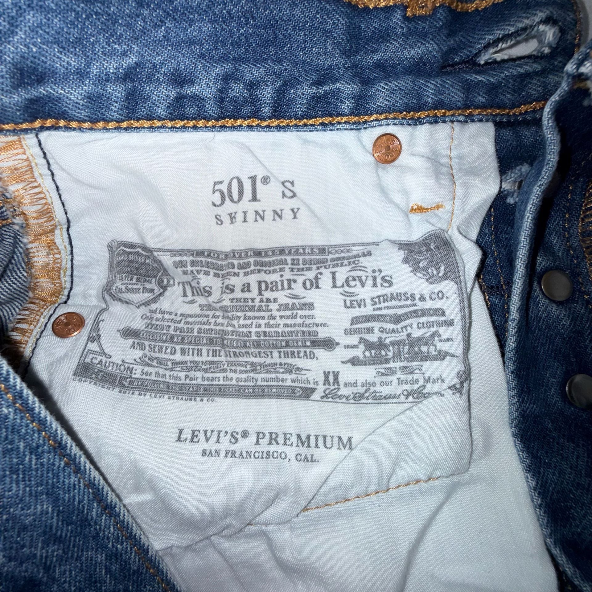 Levi's Premium 501 Skinny Denim Cut-Off Distressed Shorts Blue 24 waist 5