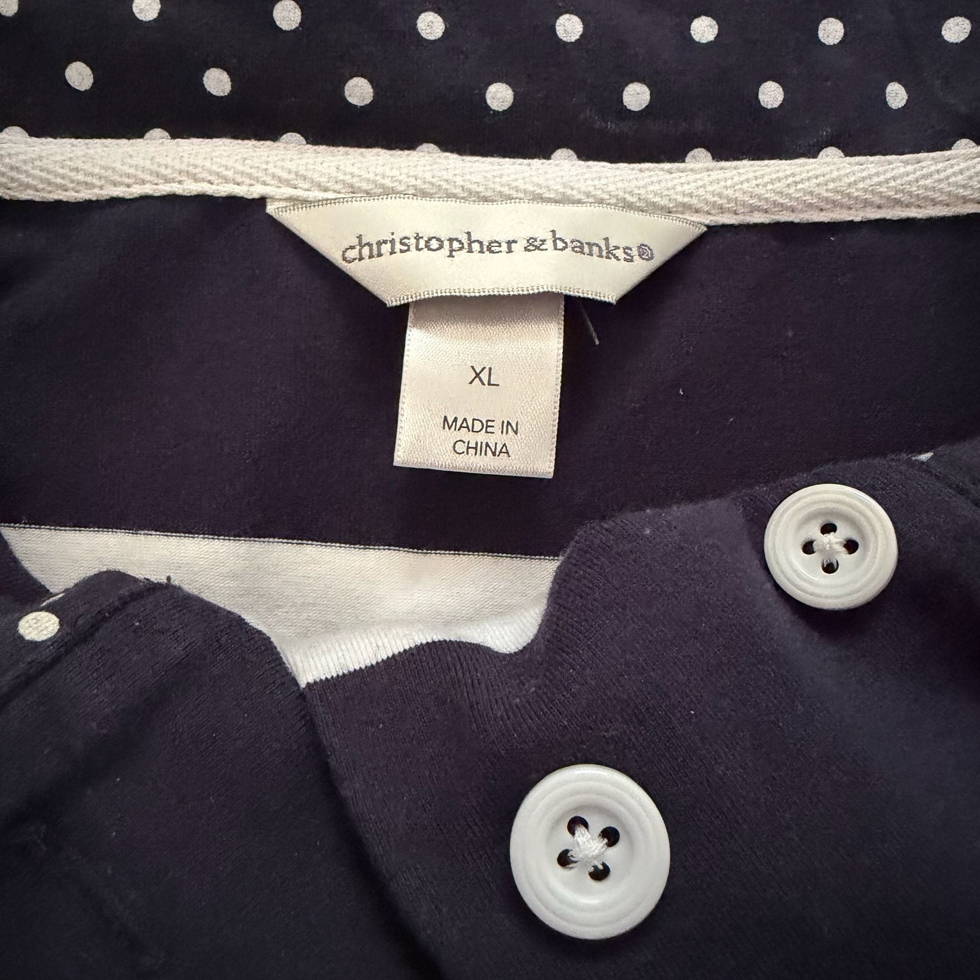 Christopher & Banks Navy Blue White Striped Polka Dot Top 3