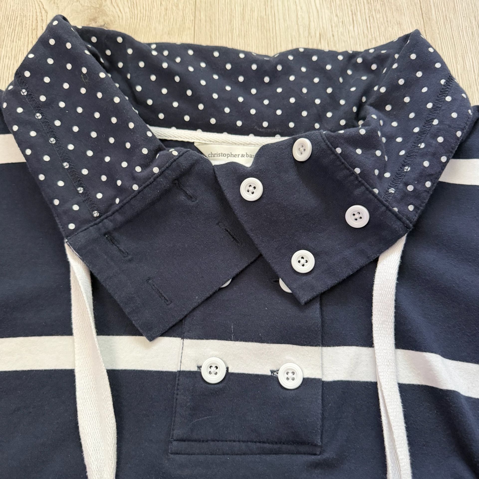 Christopher & Banks Navy Blue White Striped Polka Dot Top 4