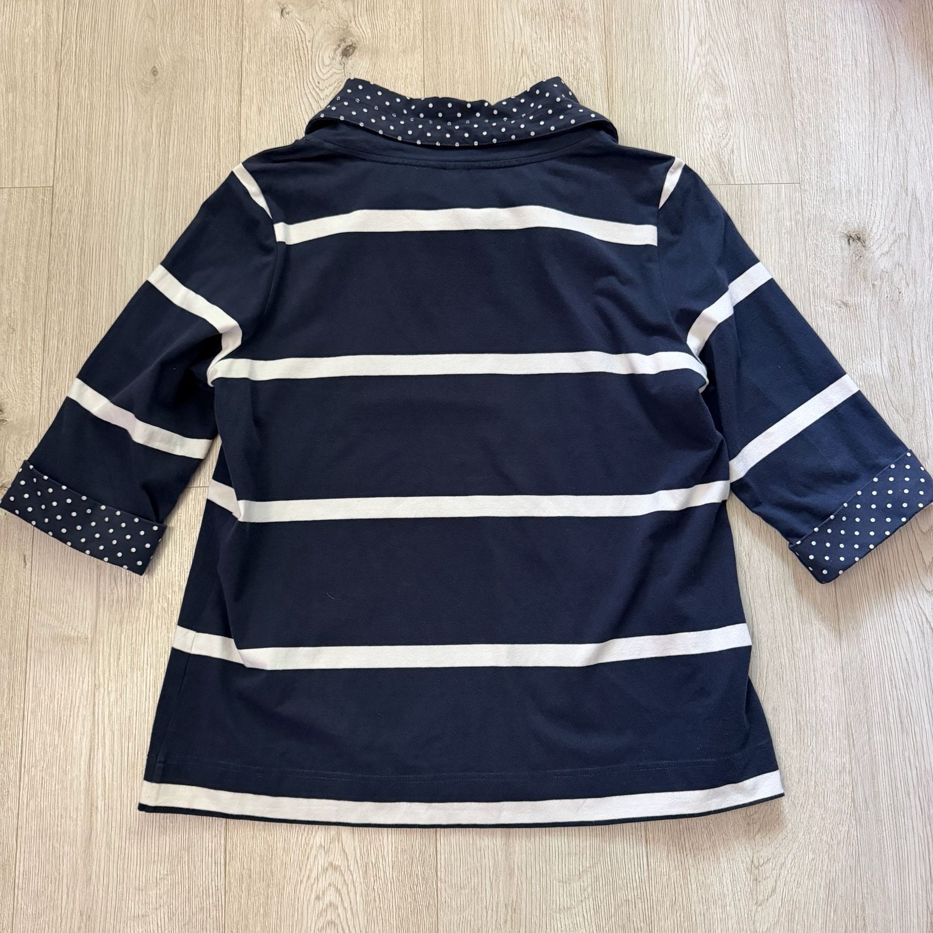 Christopher & Banks Navy Blue White Striped Polka Dot Top 9