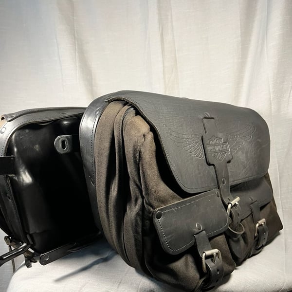 Harley FXRS Convertible saddlebags FXR bags canvas/leather with hardware and rain covers.