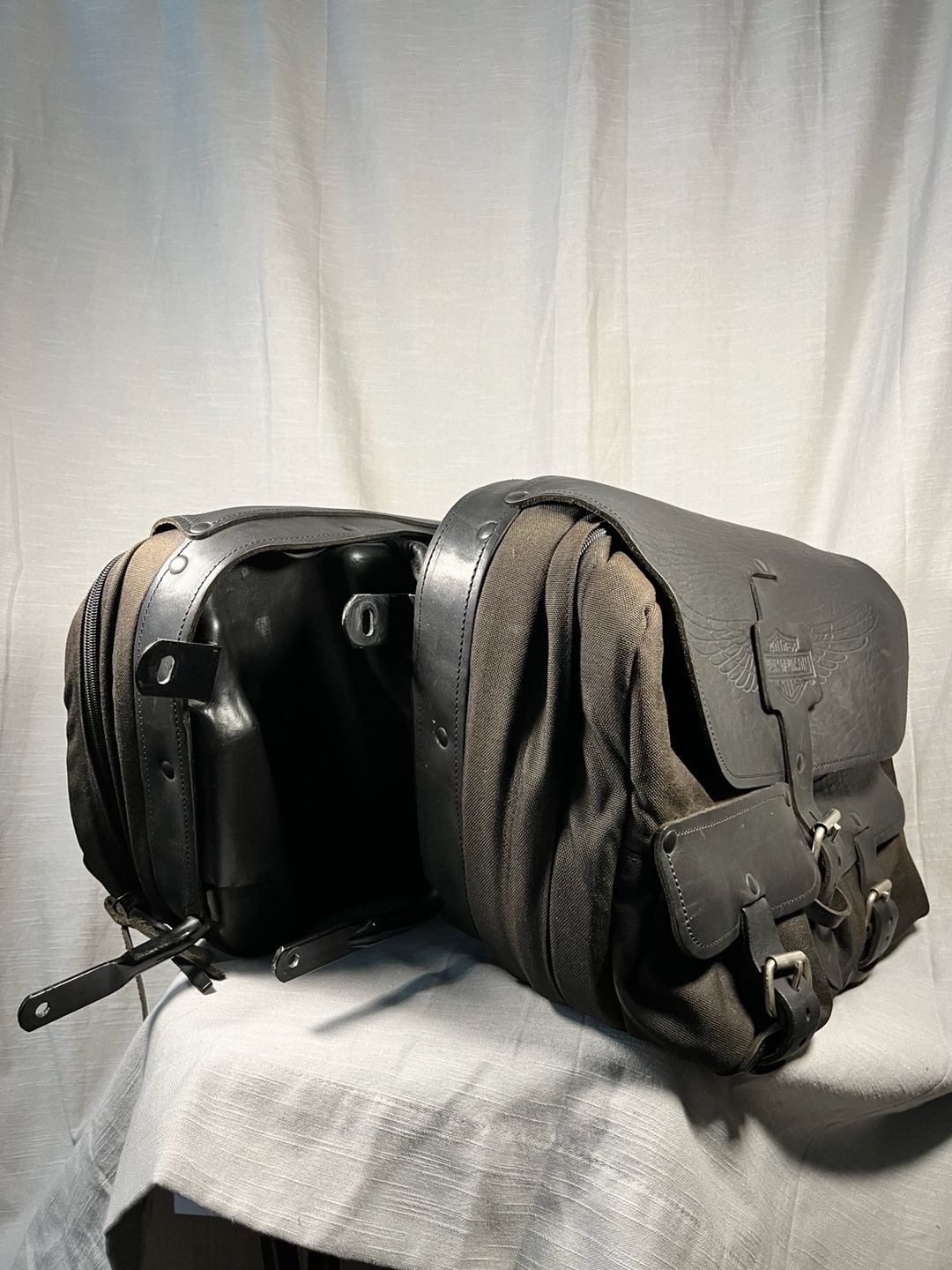 Harley FXRS Convertible saddlebags FXR bags canvas/leather with hardware and rain covers.  20