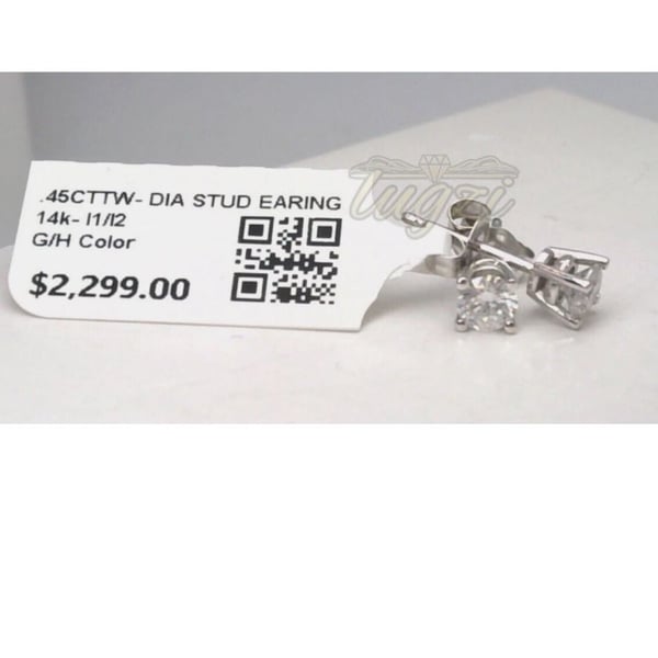 Lugzi .45CTTW Diamond Stud Earrings 14k White Gold G/H Color