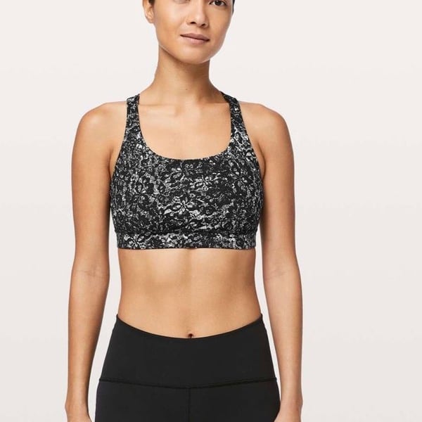 Lululemon Energy Bra Size 2 Black Gray Abstract Print Medium Support