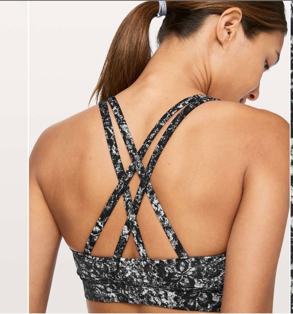 Lululemon Energy Bra Size 2 Black Gray Abstract Print Medium Support 3