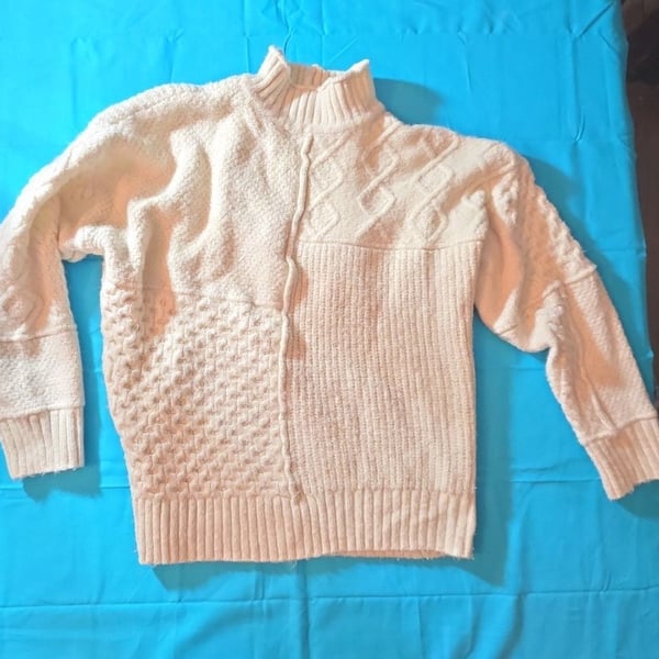 American Eagle Cream Chunky Cable Knit Fisherman Turtleneck Sweater