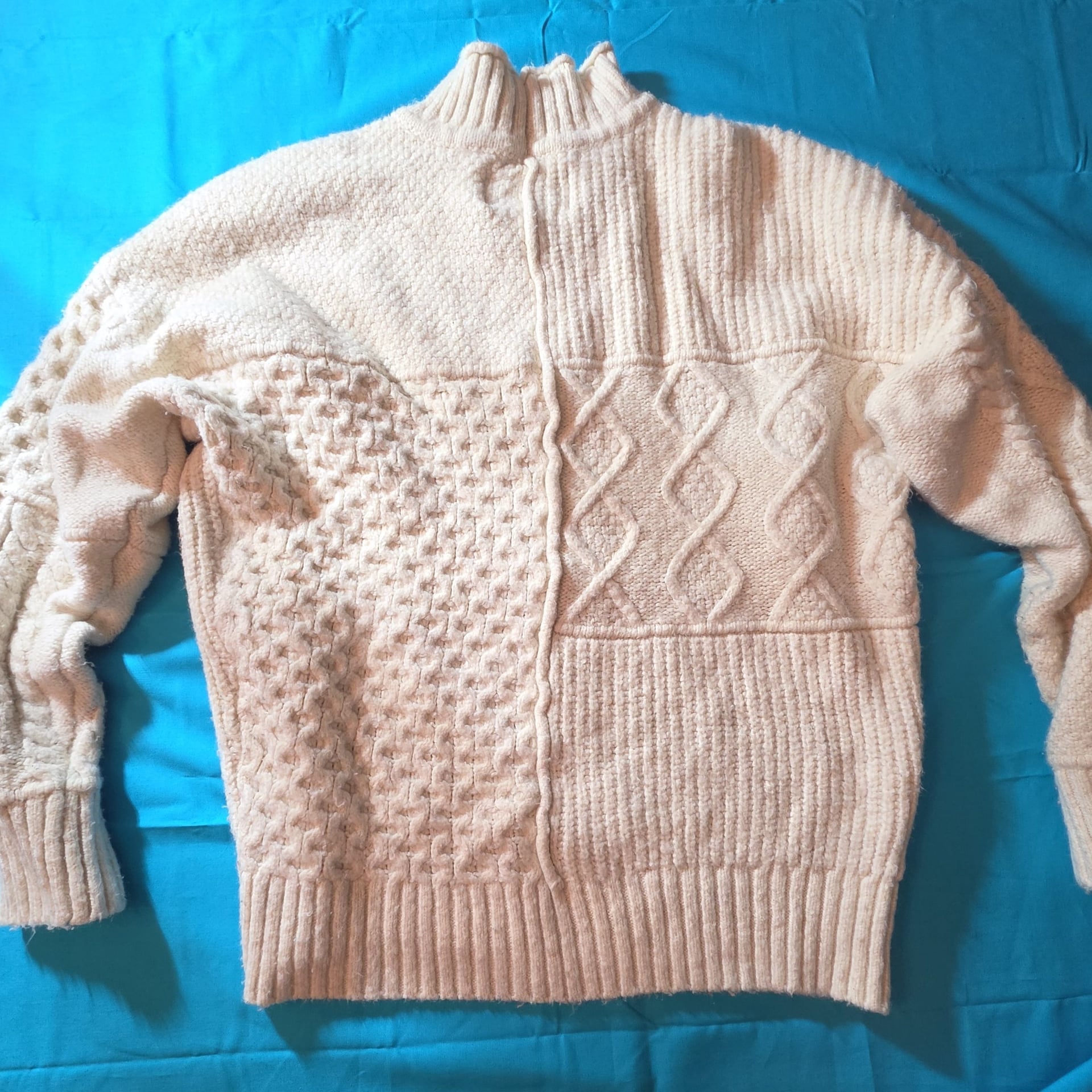 American Eagle Cream Chunky Cable Knit Fisherman Turtleneck Sweater 4
