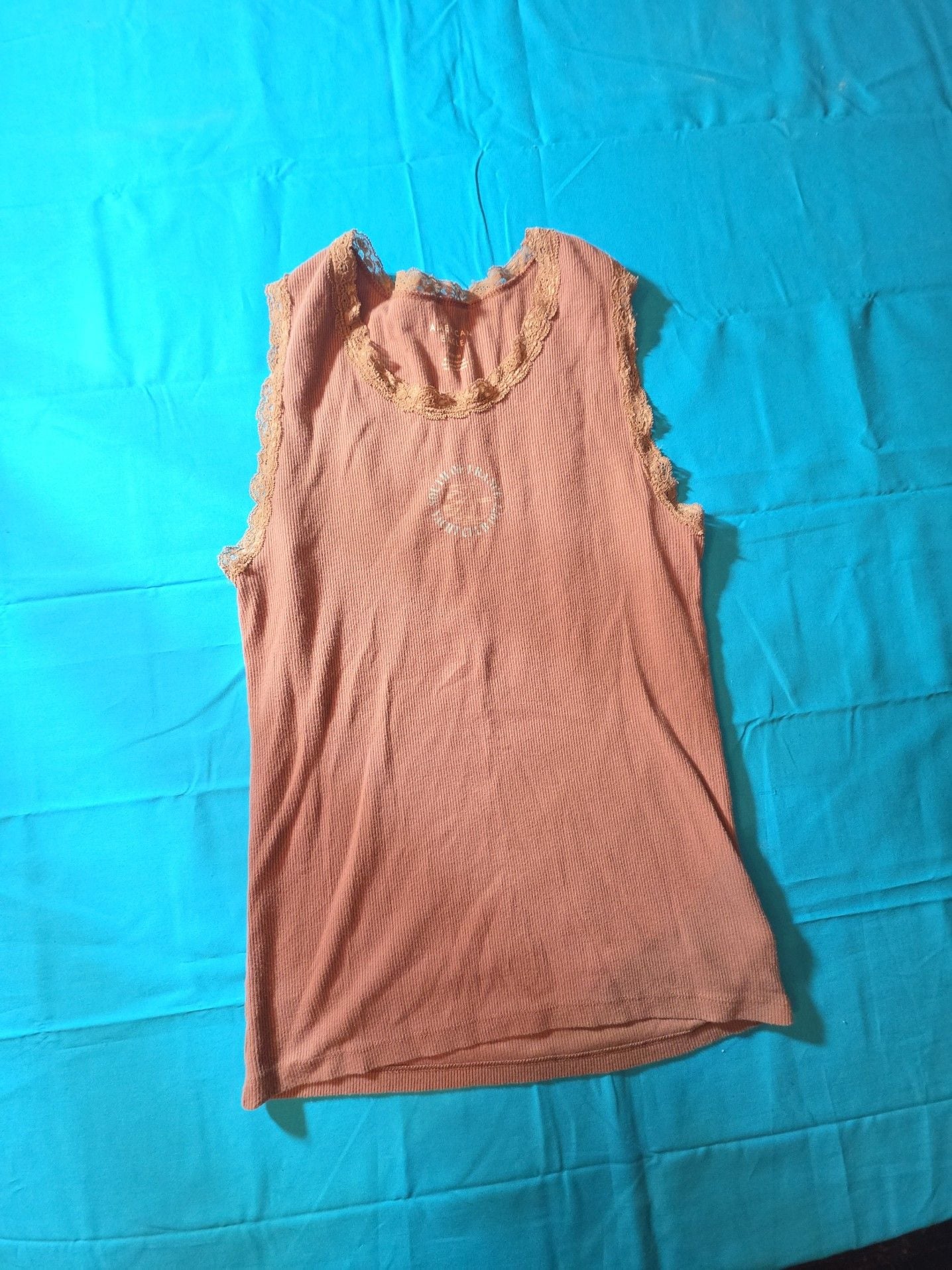 American Eagle Ribbed Lace Trim Tank Top Peach Pink 2
