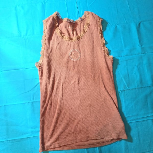 American Eagle Ribbed Lace Trim Tank Top Peach Pink