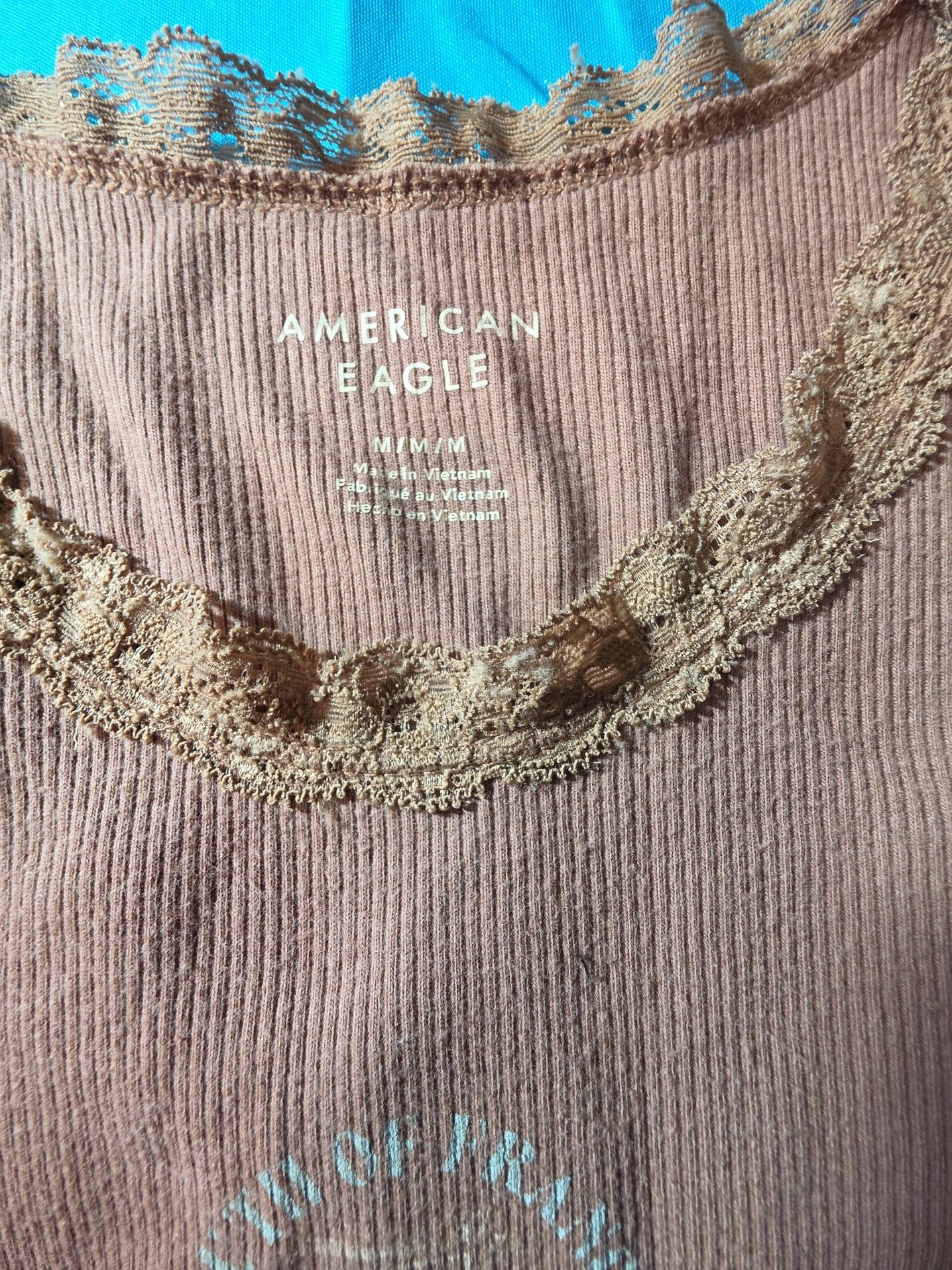 American Eagle Ribbed Lace Trim Tank Top Peach Pink 3