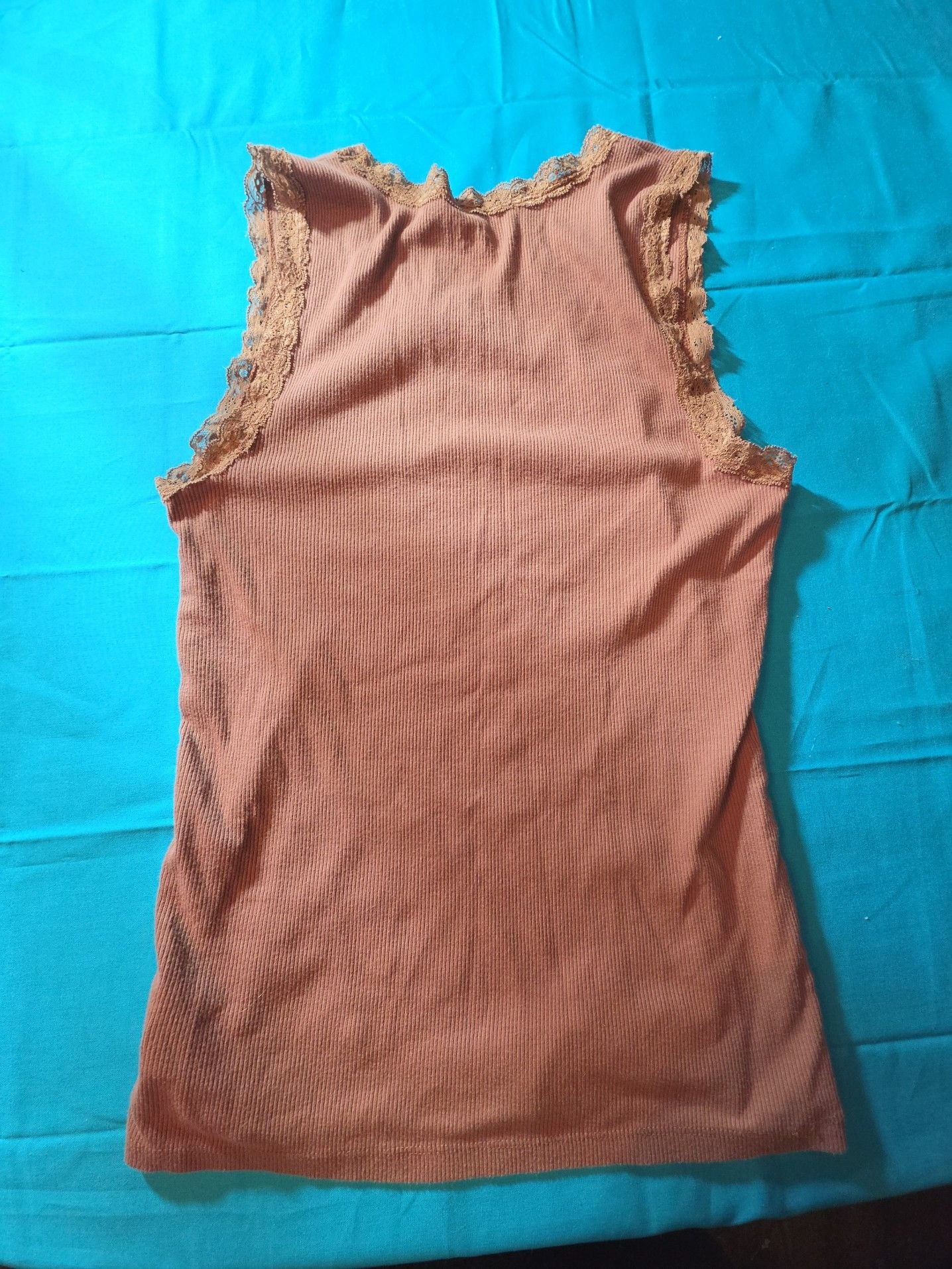 American Eagle Ribbed Lace Trim Tank Top Peach Pink 5