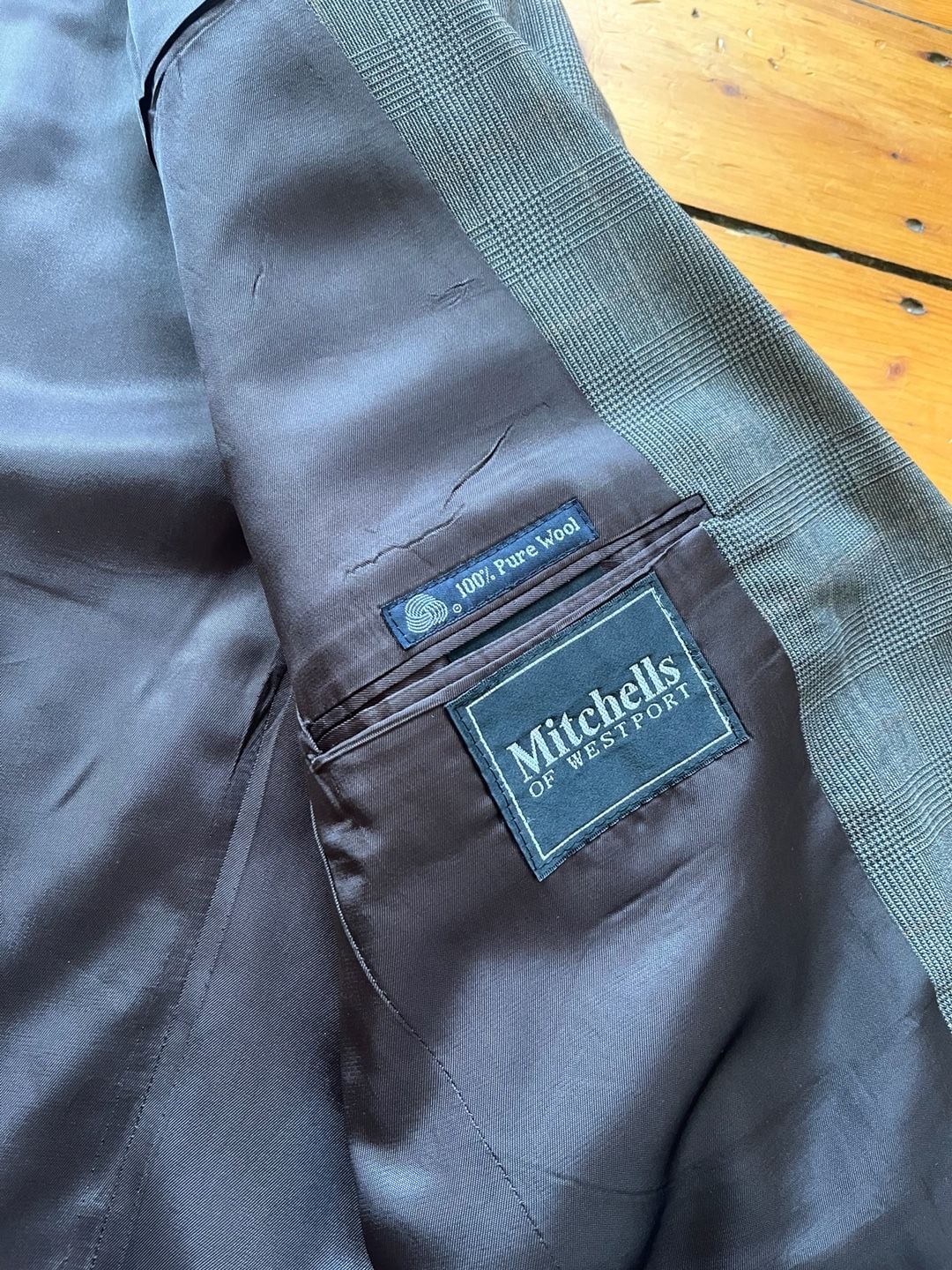 Burberrys Vtg 100% Wool Gray Plaid Suit Mitchells of Westport Union Tag 42R 36 6