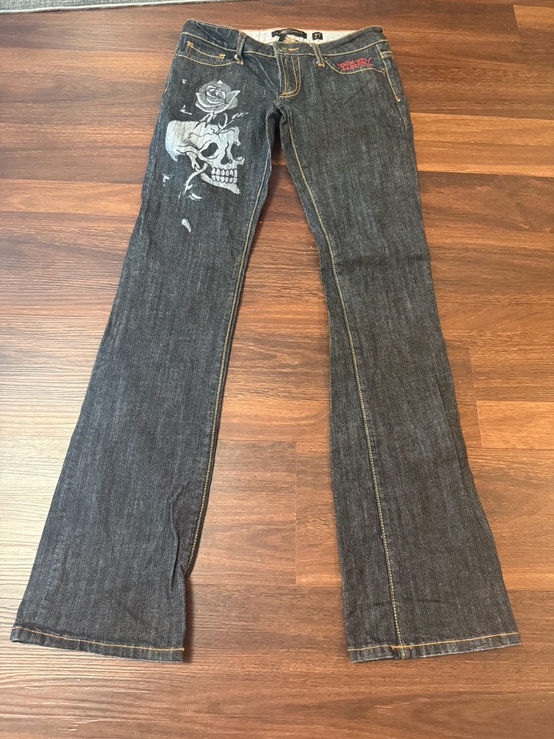 Ed Hardy by Christian Audigier (W) Dark Wash Skull and Rose Graphic Jeans Y2K 3