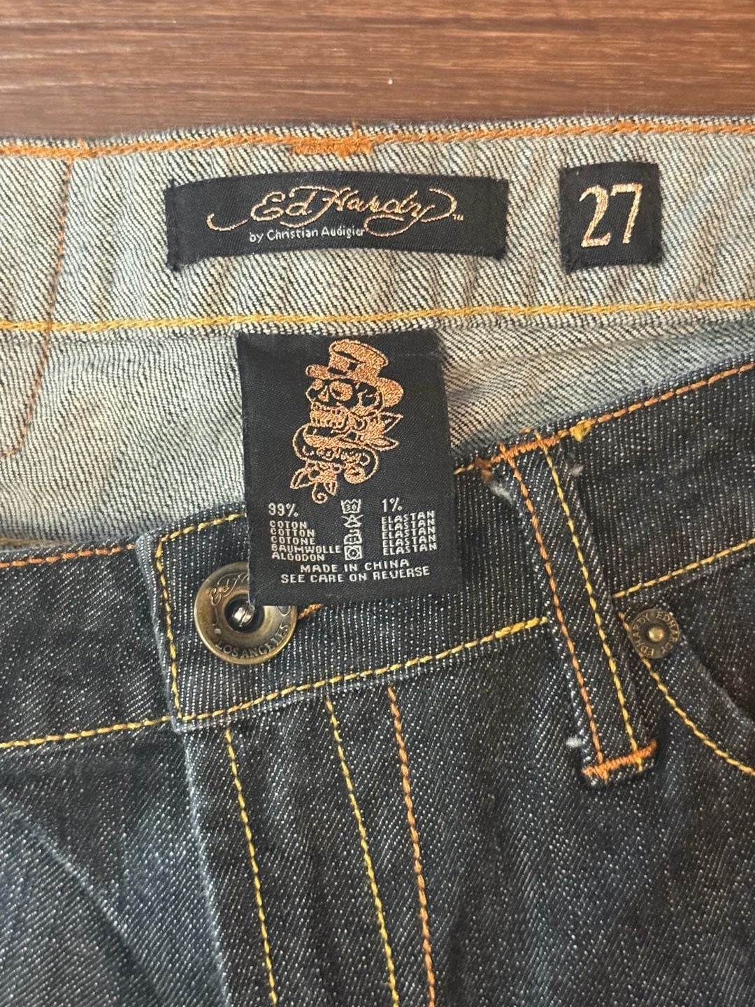 Ed Hardy by Christian Audigier (W) Dark Wash Skull and Rose Graphic Jeans Y2K 6